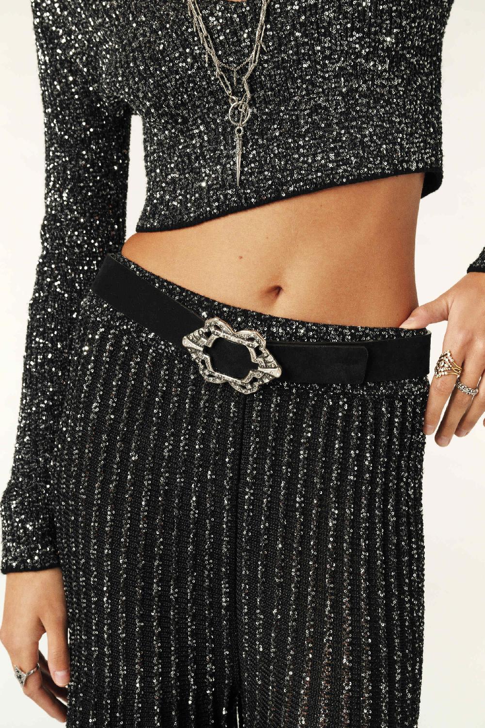 Ba&sh Ceinture Strass Argenté Berrie Noir