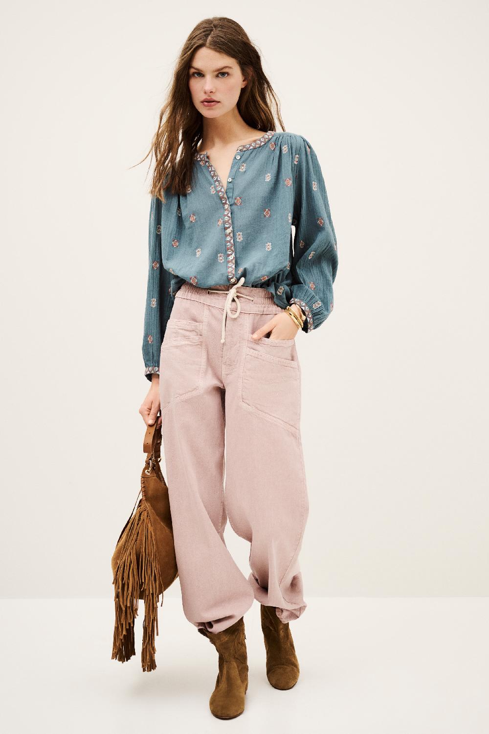 Ba&sh Chemise Ample PlisséE Daphne Bleu