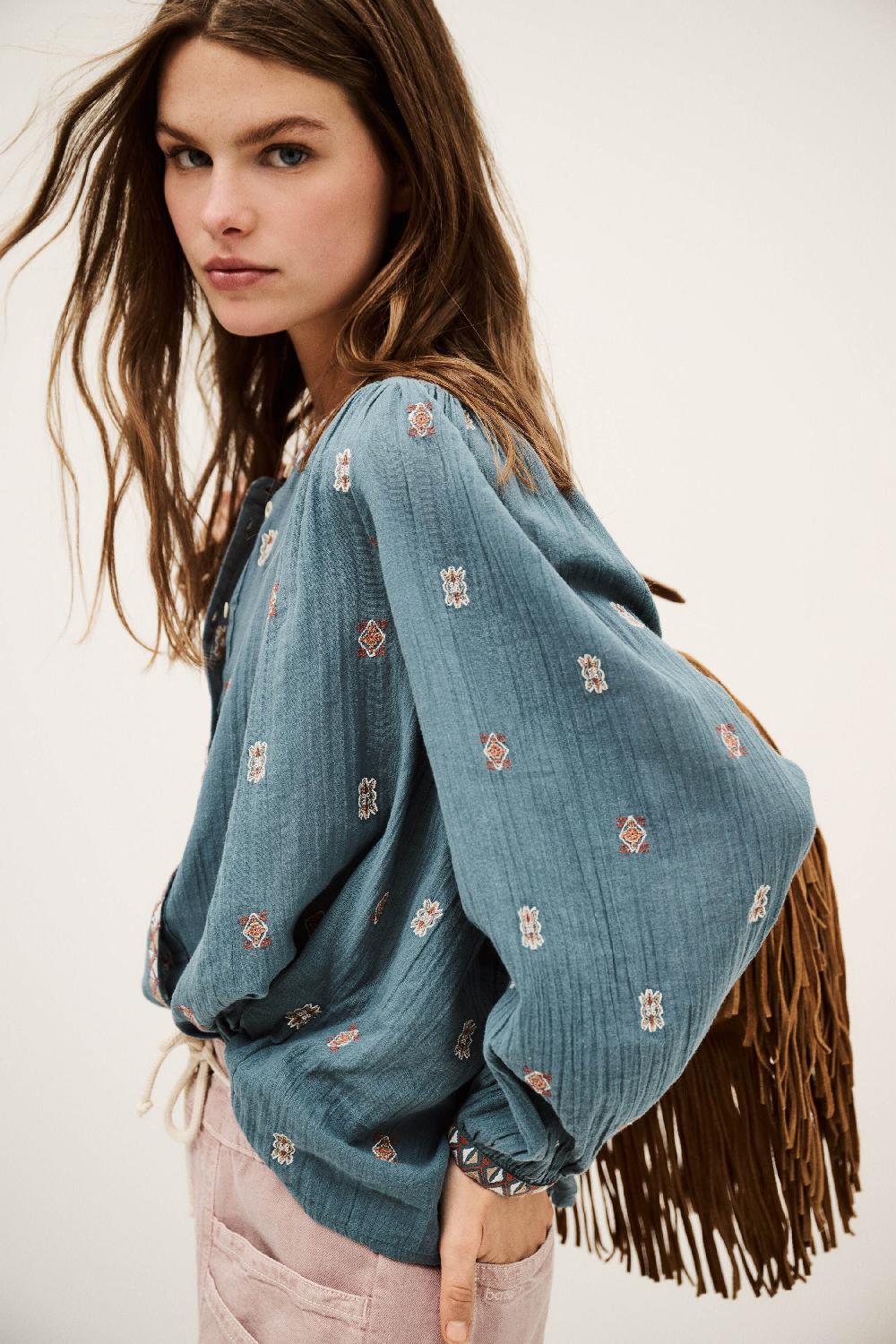 Ba&sh Chemise Ample PlisséE Daphne Bleu