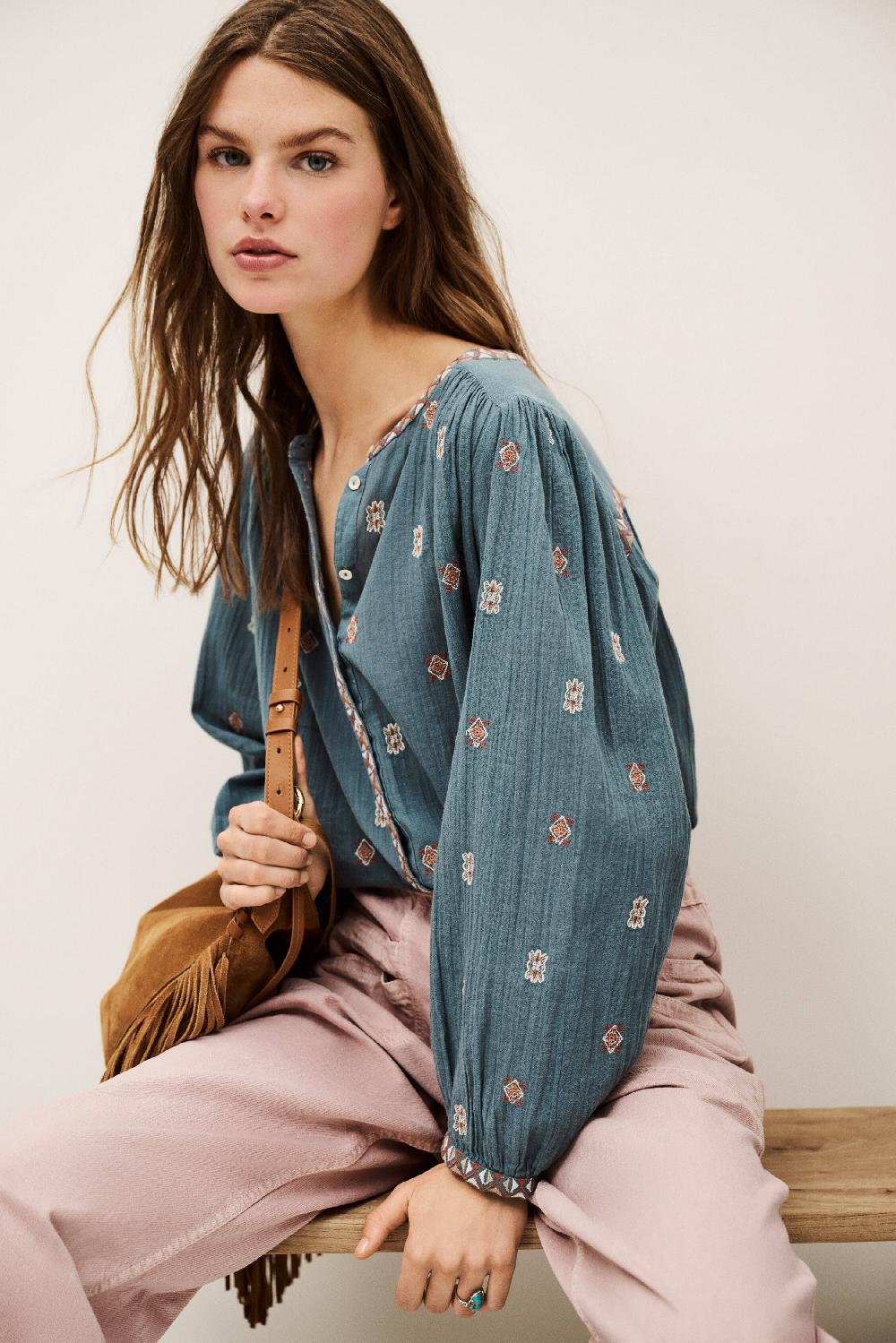 Ba&sh Chemise Ample PlisséE Daphne Bleu