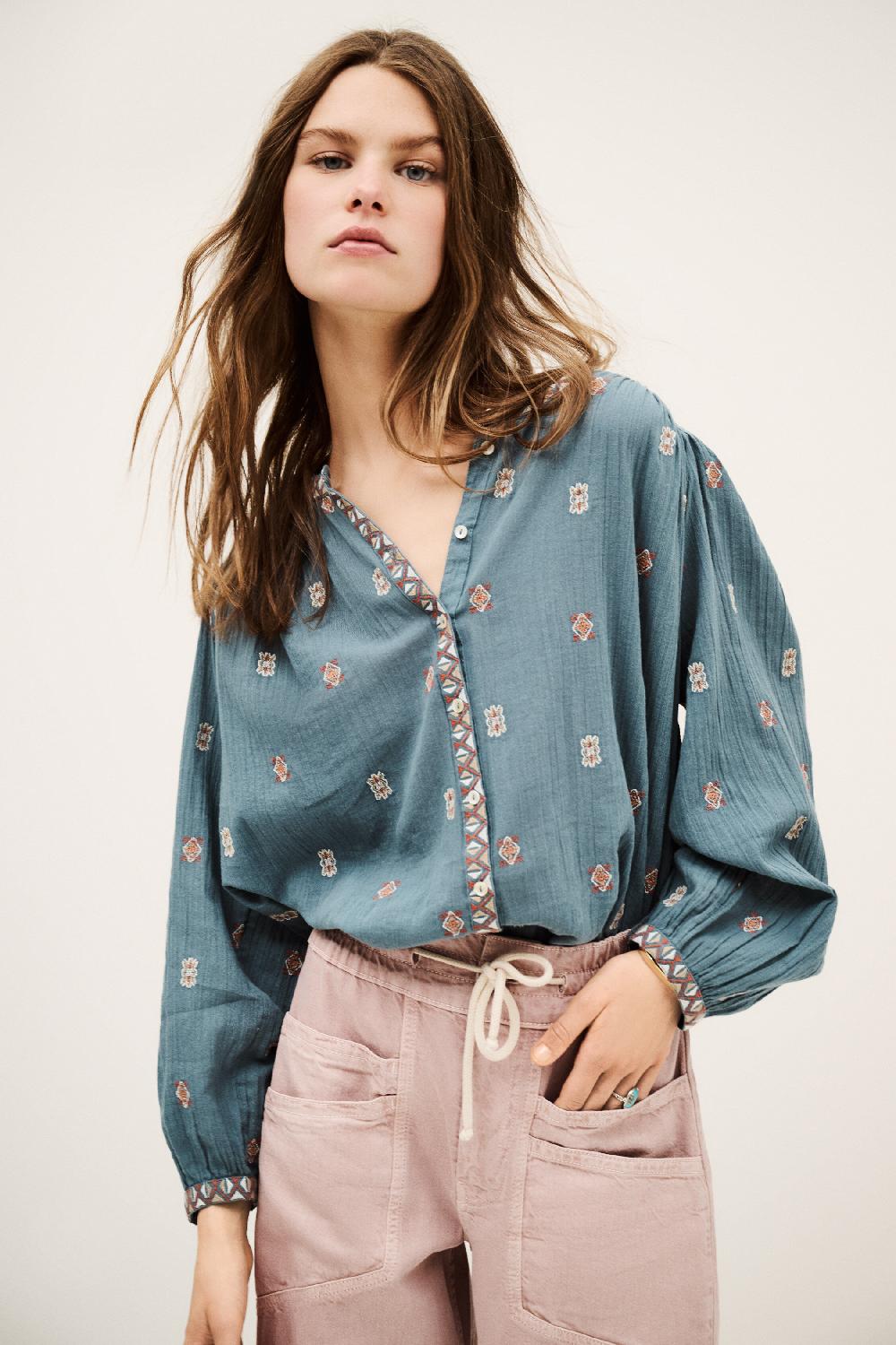 ba&sh Chemise Ample PlisséE Daphne Bleu