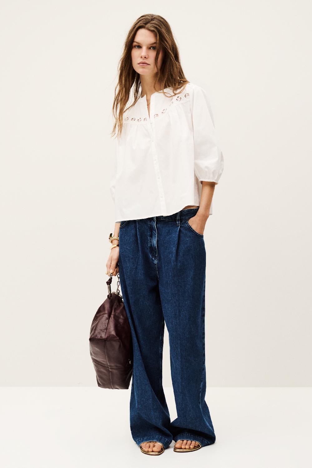 Ba&sh Chemise Col Rond Girkin Blanc Ecru