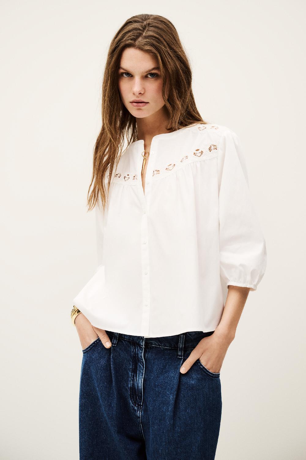 ba&sh Chemise Col Rond Girkin Blanc Ecru