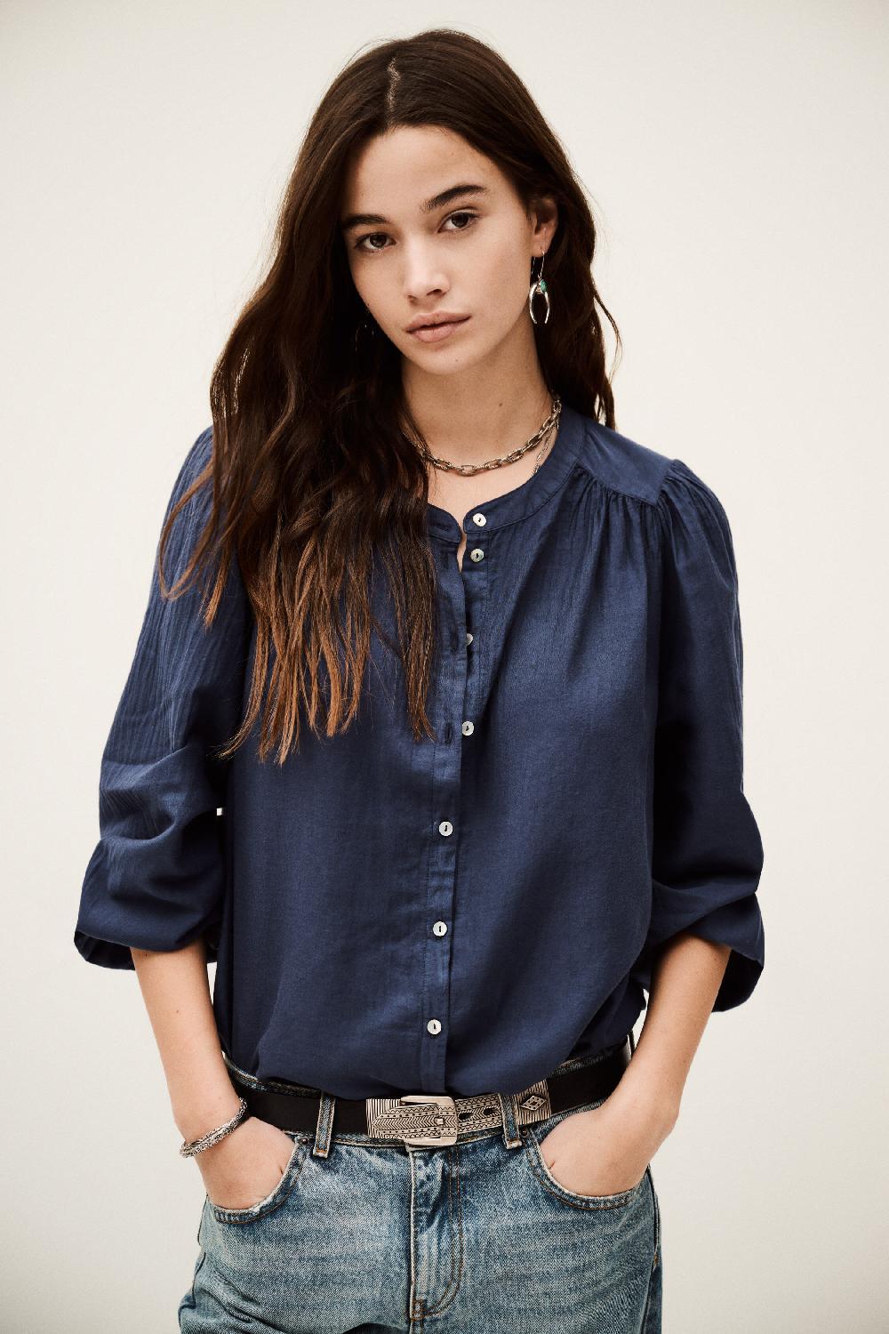 Ba&sh Chemise Manches Bouffantes Tia Marine