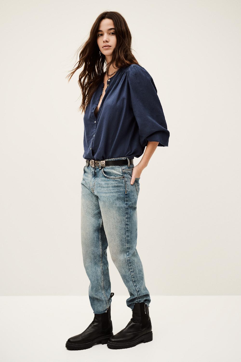 Ba&sh Chemise Manches Bouffantes Tia Marine