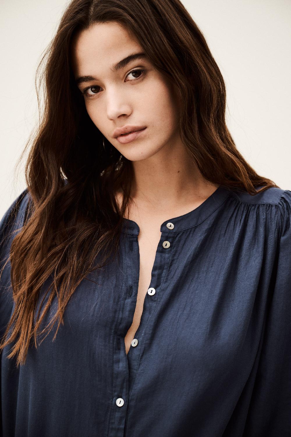 Ba&sh Chemise Manches Bouffantes Tia Marine