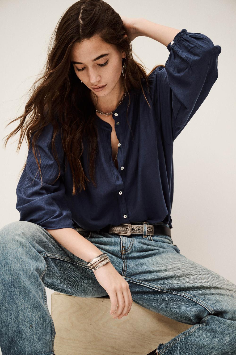 ba&sh Chemise Manches Bouffantes Tia Marine