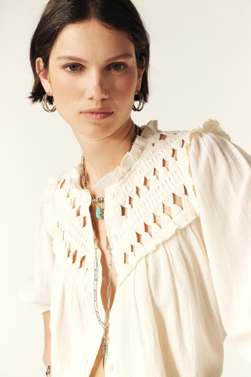 Ba&sh Chemise Manches Courtes Beluna Blanc Ecru