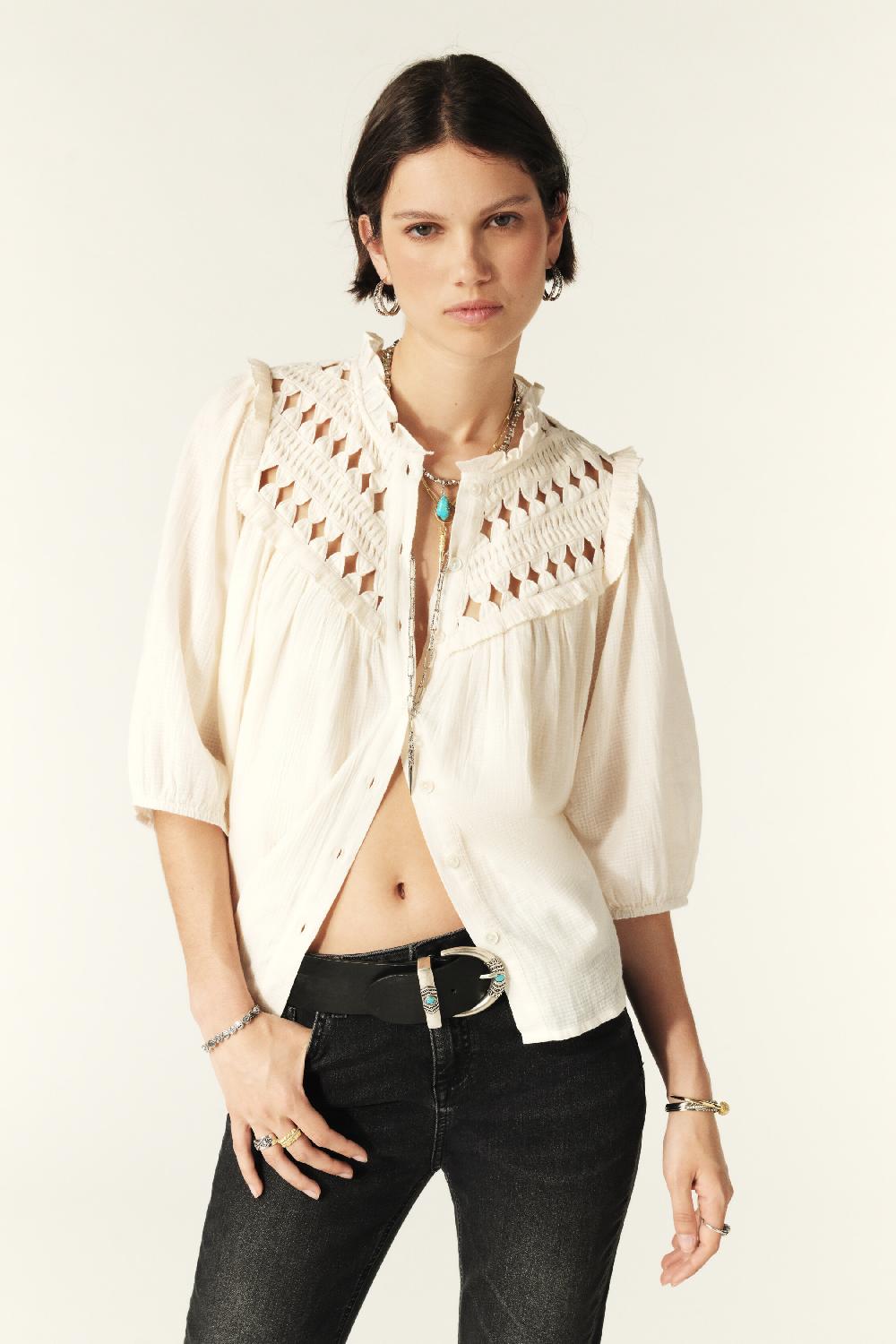 ba&sh Chemise Manches Courtes Beluna Blanc Ecru