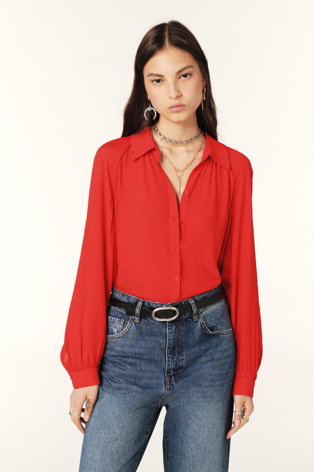 ba&sh Chemise Manches Longues Marvin Rouge