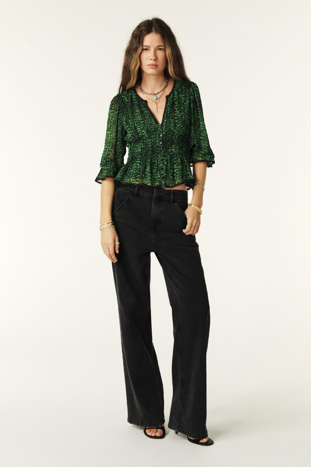 Ba&sh Chemise Manches Trois-Quarts Chili Vert