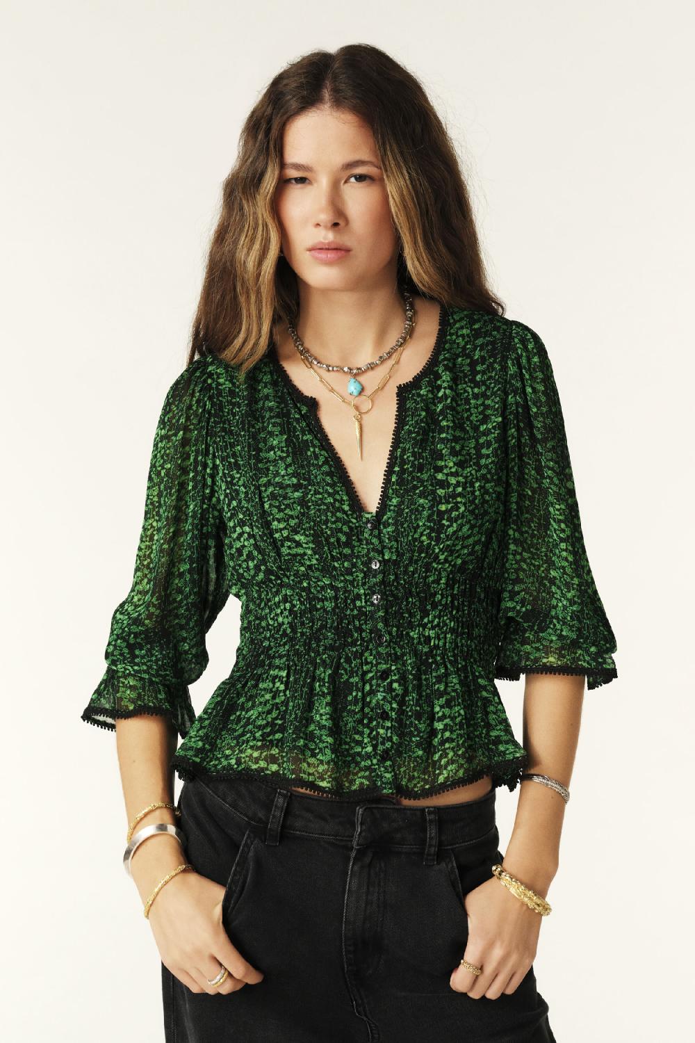 ba&sh Chemise Manches Trois-Quarts Chili Vert