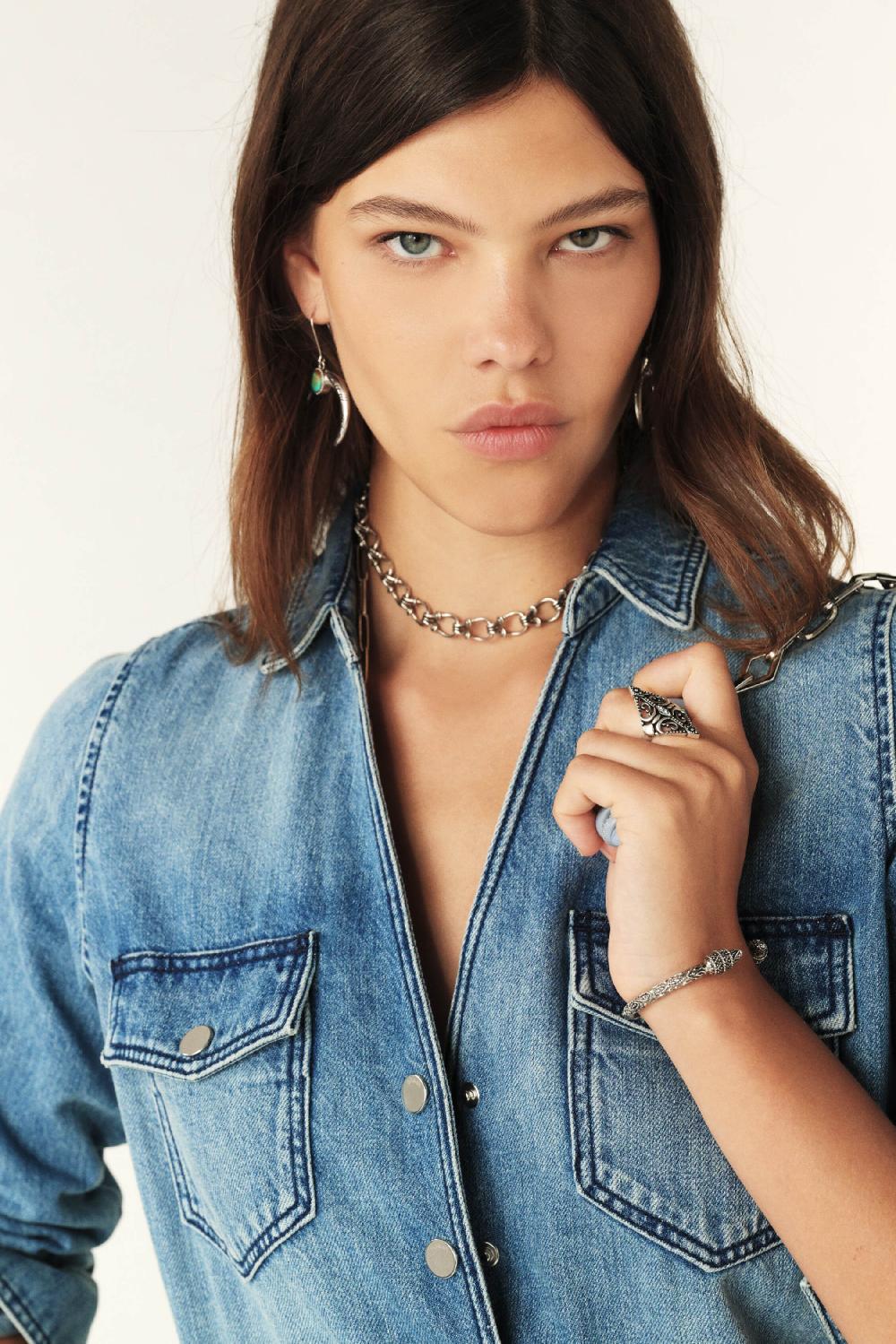 Ba&sh Combinaison Longue Denim Fannie Bleu