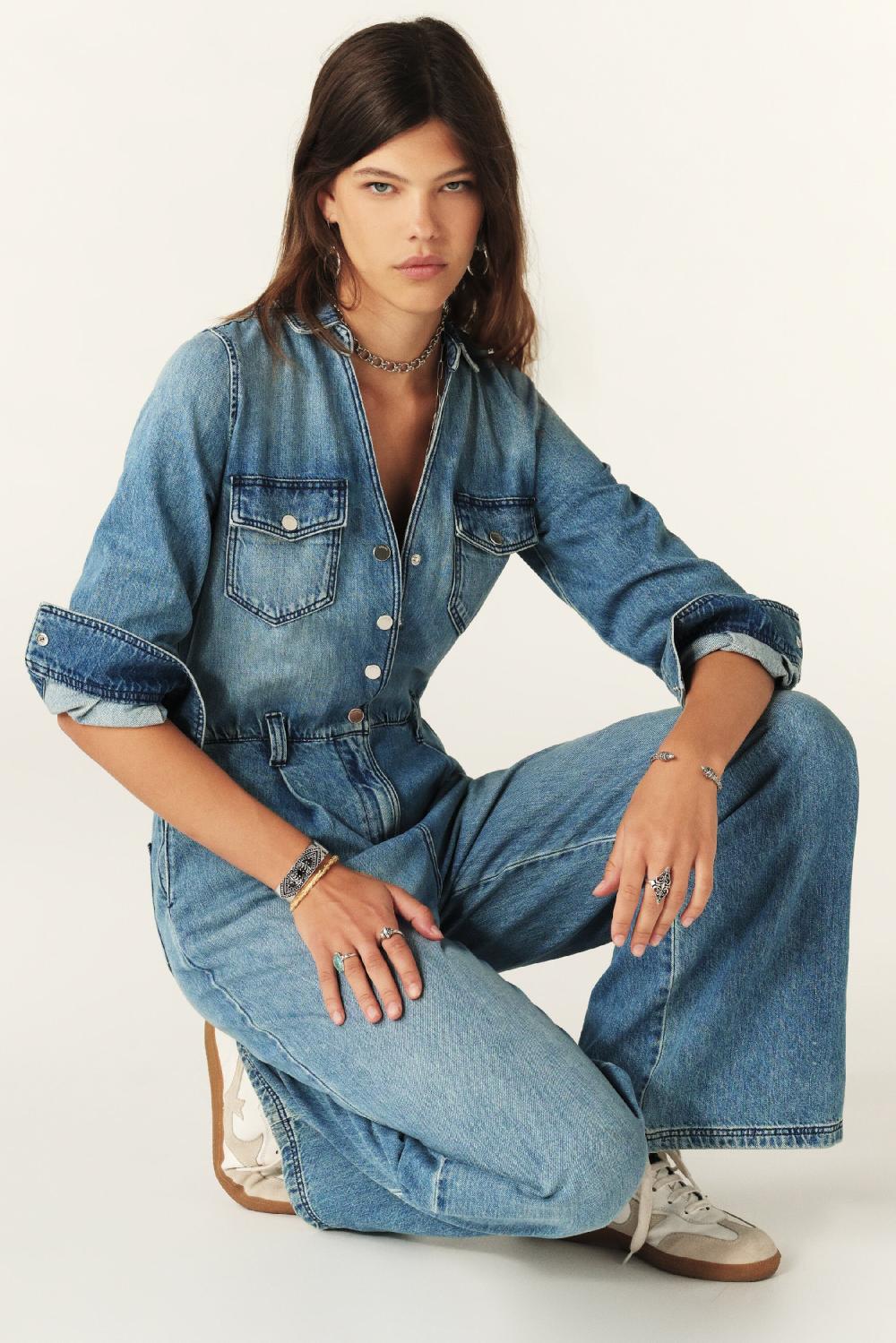 Ba&sh Combinaison Longue Denim Fannie Bleu