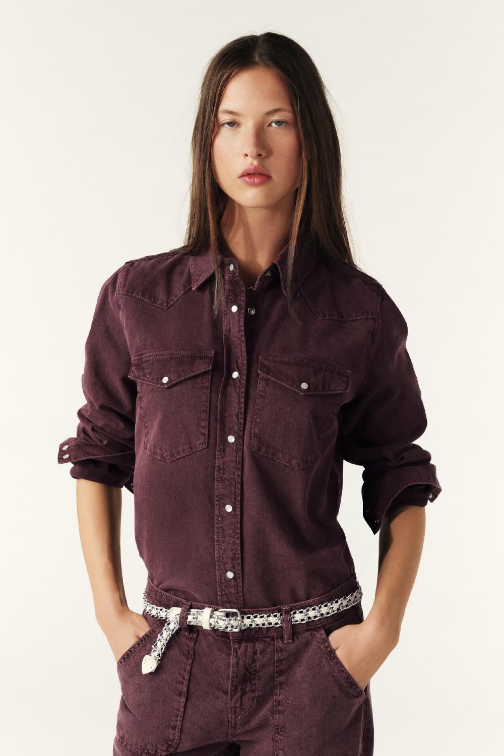ba&sh Cowboy Shirt Falter Rouge