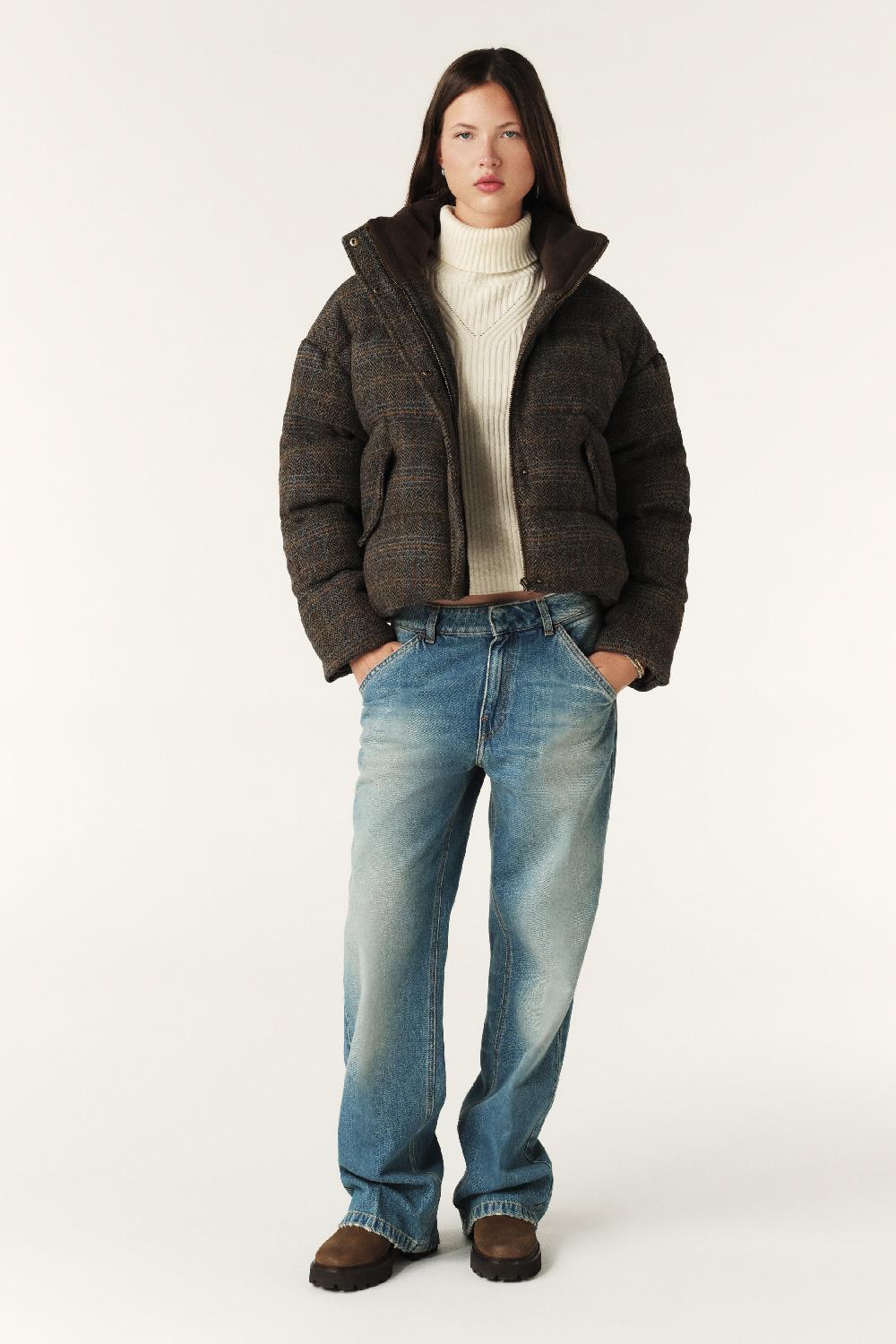 Ba&sh Doudoune Courte Tweed Hidai Marron