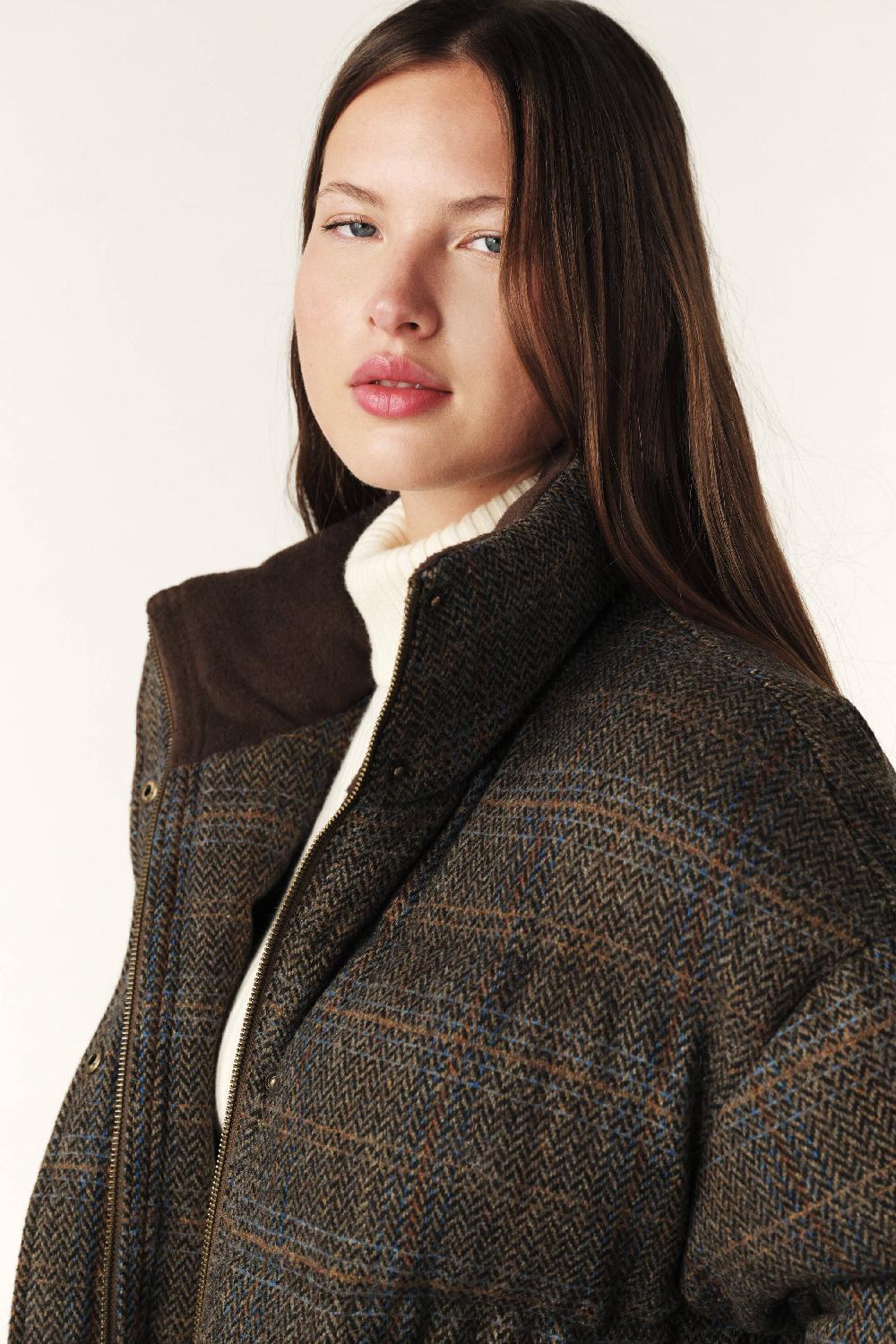 Ba&sh Doudoune Courte Tweed Hidai Marron