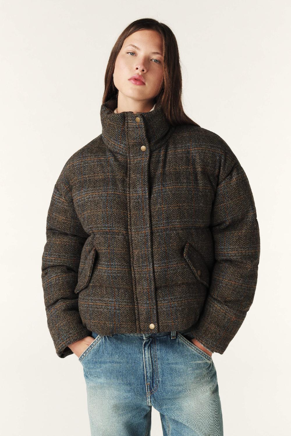 ba&sh Doudoune Courte Tweed Hidai Marron