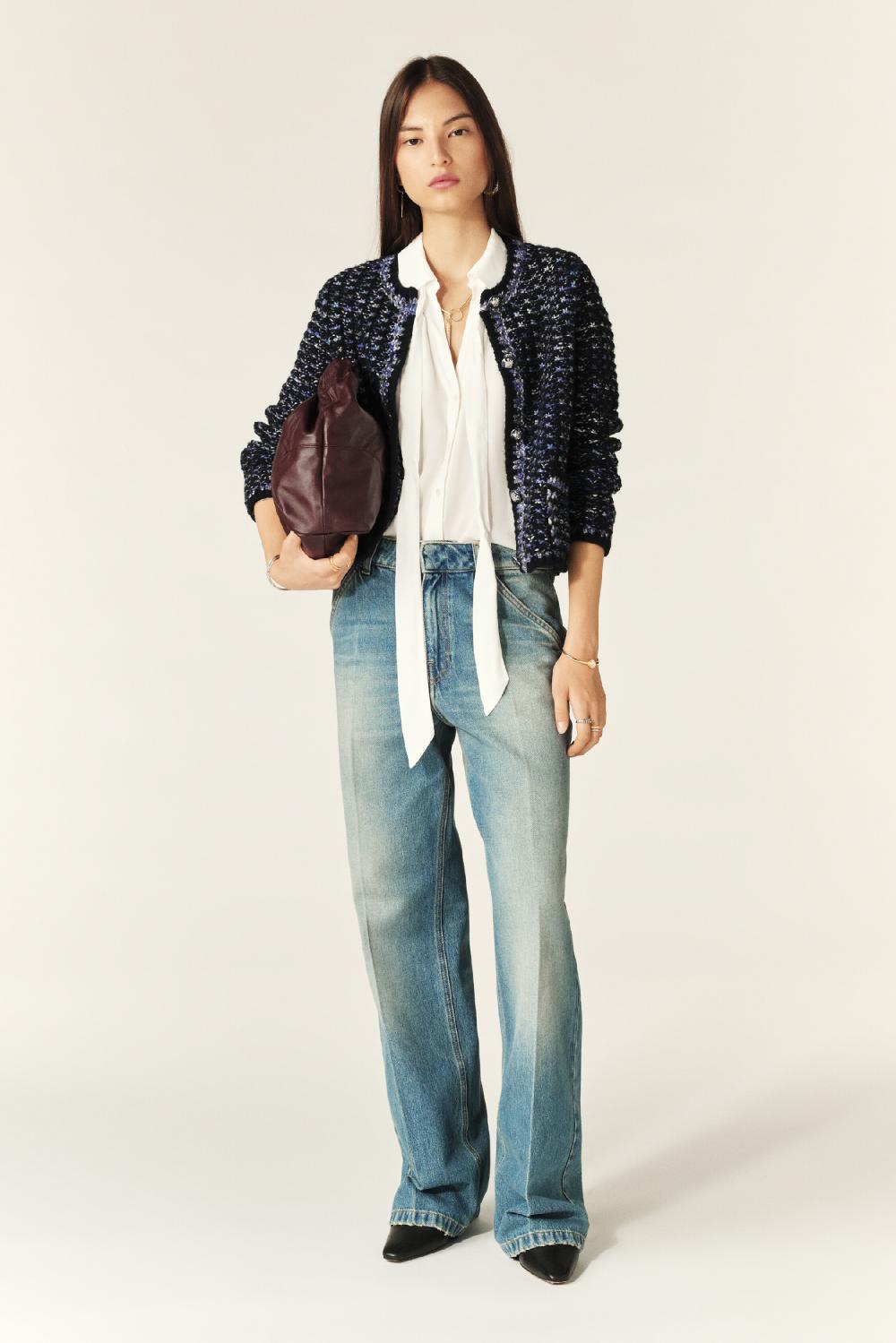 Ba&sh Gilet Court Tricot Beloni Marine