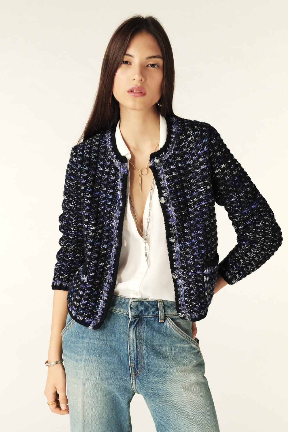 ba&sh Gilet Court Tricot Beloni Marine