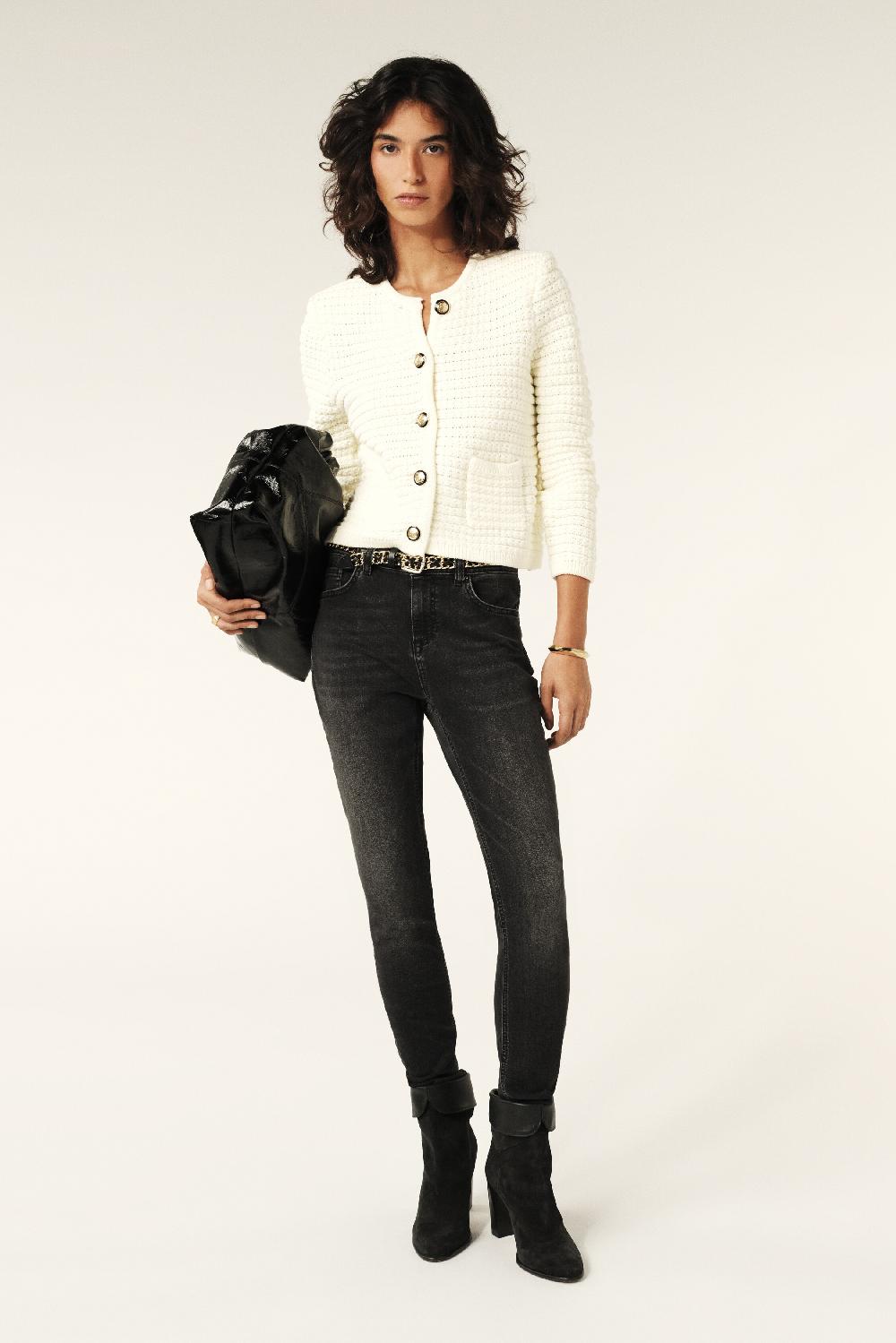 Ba&sh Gilet Mailles Fantaisie Gaspard Blanc Ecru