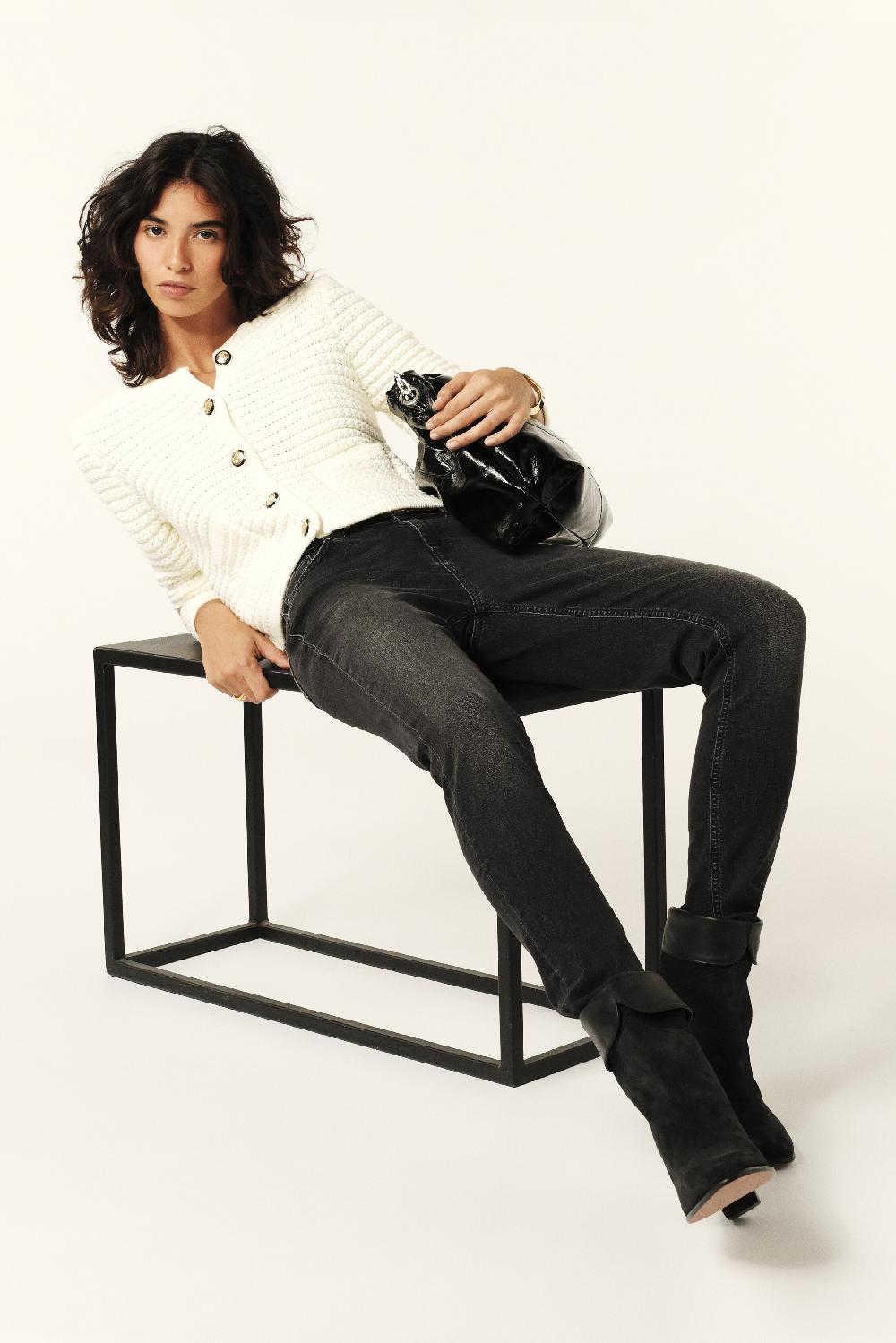 Ba&sh Gilet Mailles Fantaisie Gaspard Blanc Ecru