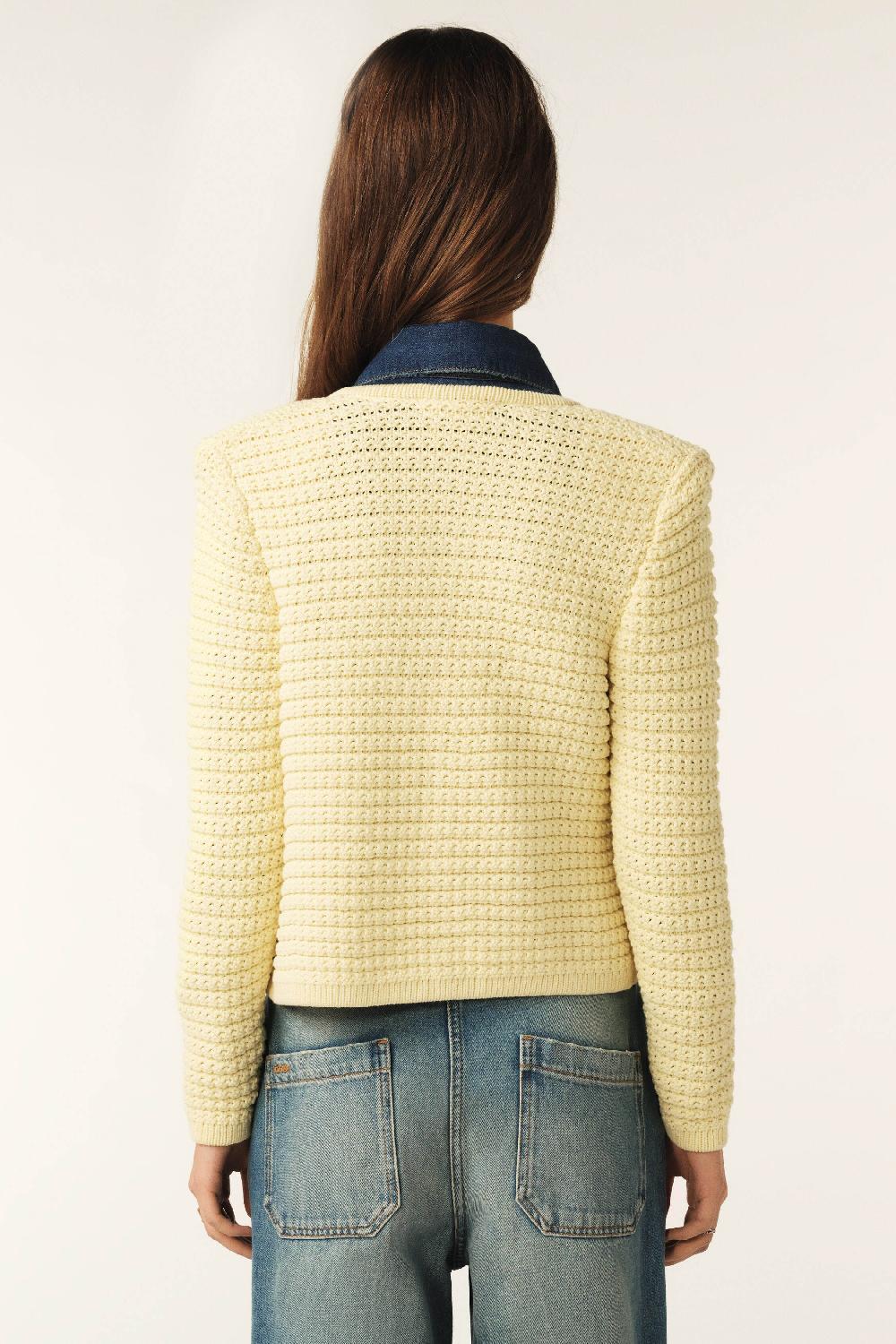 Ba&sh Gilet Mailles Fantaisie Gaspard Jaune
