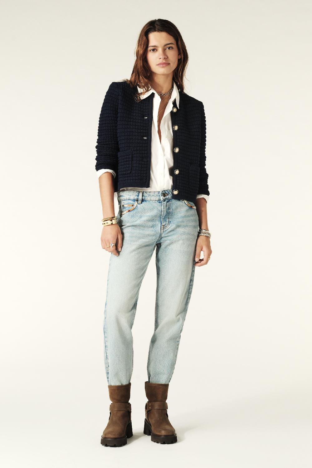 Ba&sh Gilet Mailles Fantaisie Gaspard Marine