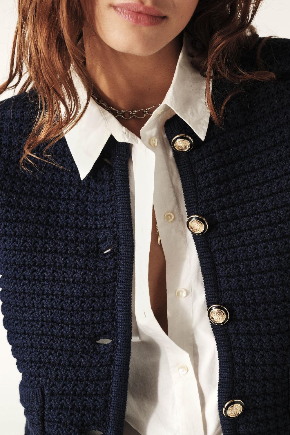 Ba&sh Gilet Mailles Fantaisie Gaspard Marine
