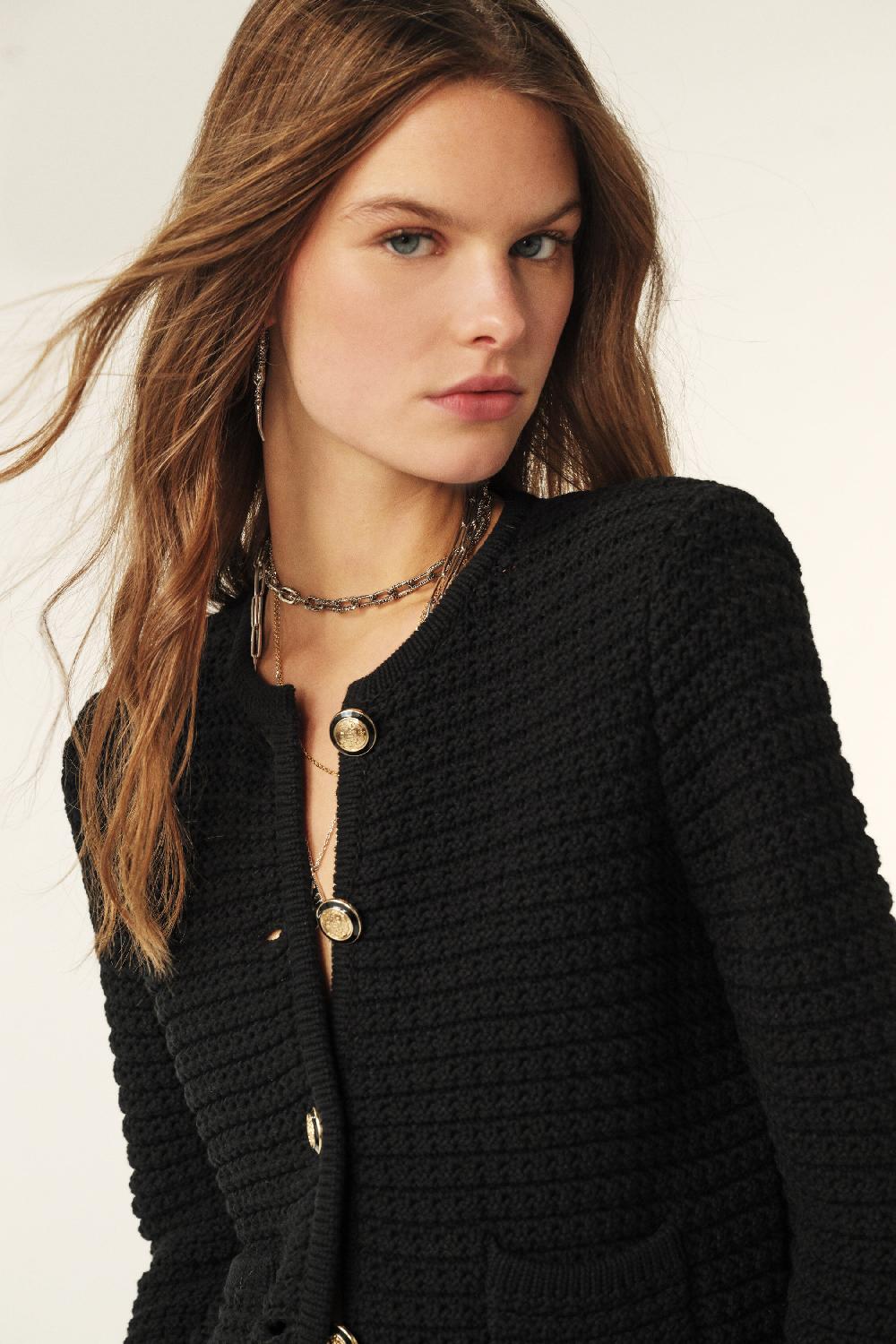 Ba&sh Gilet Mailles Fantaisie Gaspard Noir