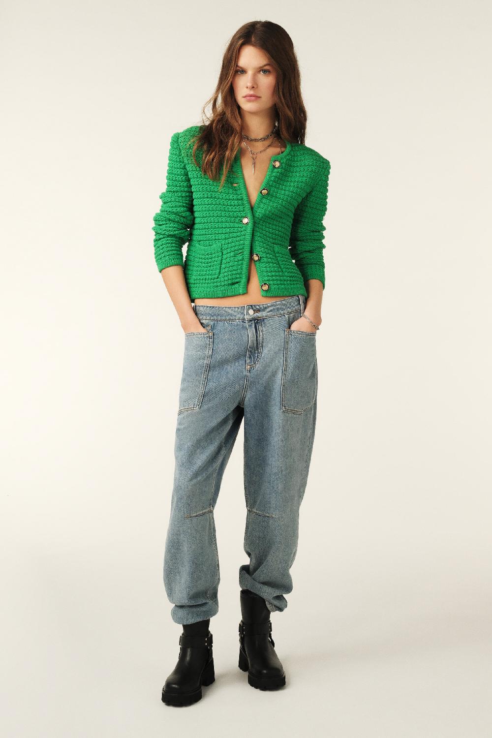 Ba&sh Gilet Mailles Fantaisie Gaspard Vert