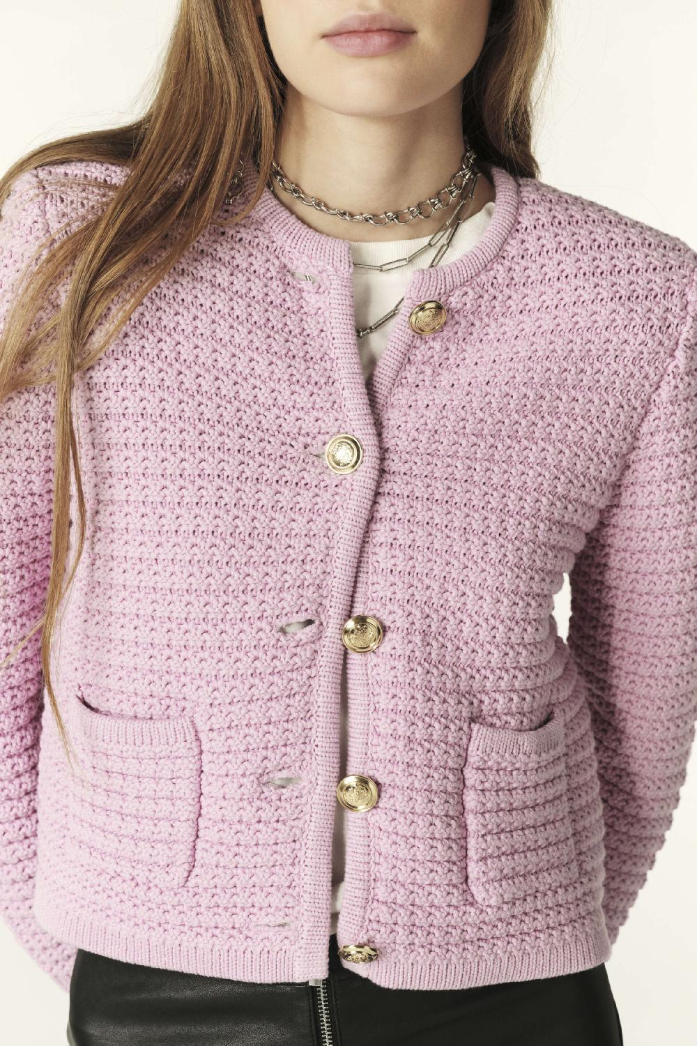Ba&sh Gilet Mailles Fantaisie Gaspard Violet