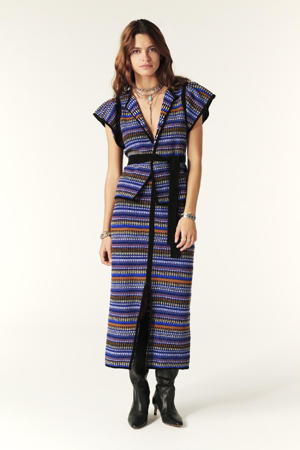 Ba&sh Gilet Manches Courtes Flace Bleu