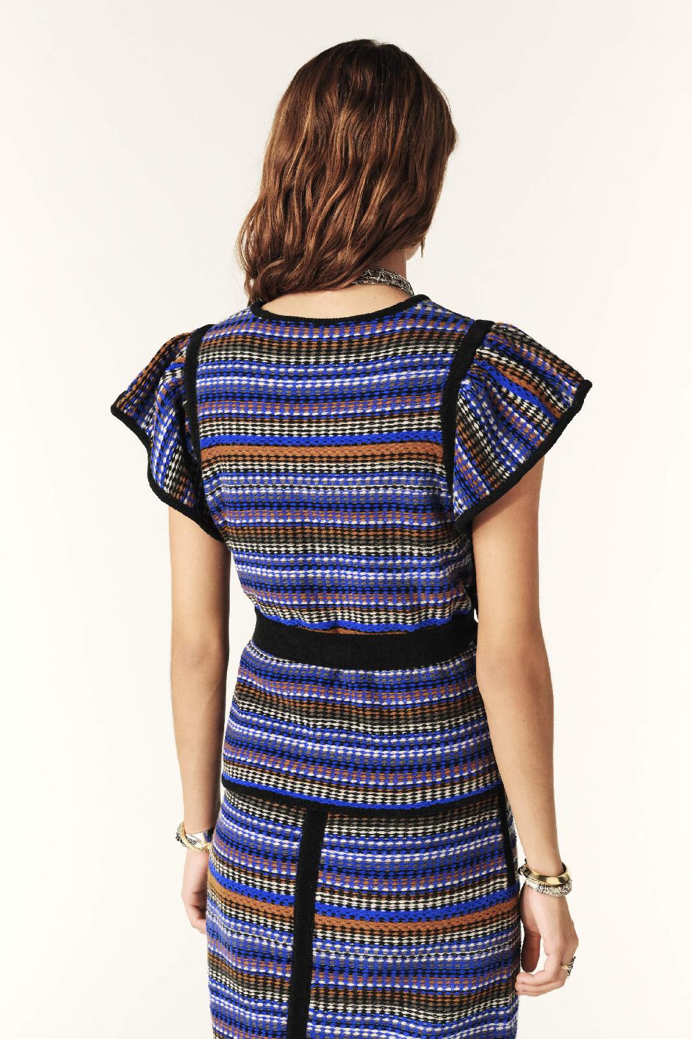 Ba&sh Gilet Manches Courtes Flace Bleu