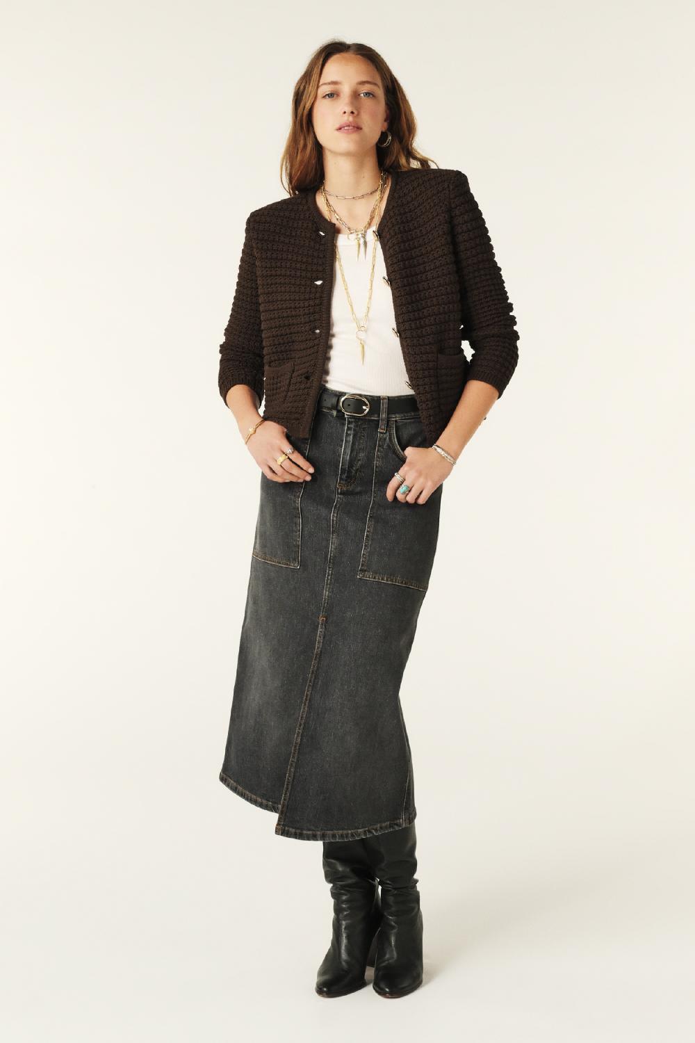 ba&sh Gilet Manches Longues Gaspard Chocolat