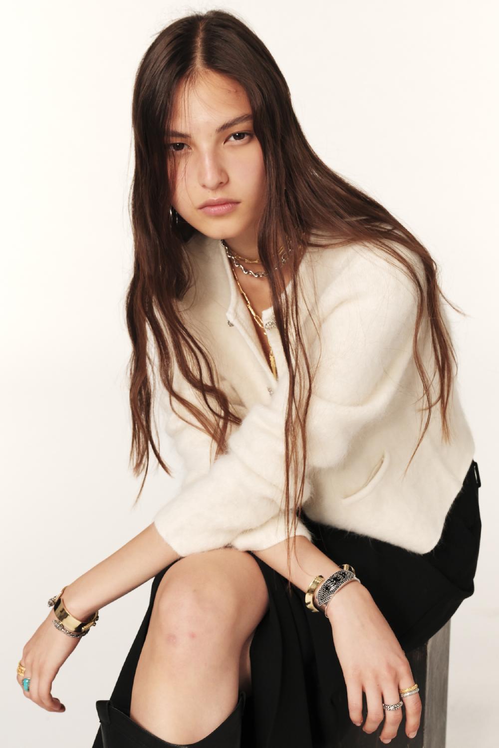 Ba&sh Gilet Manches Longues Grayson Blanc Ecru