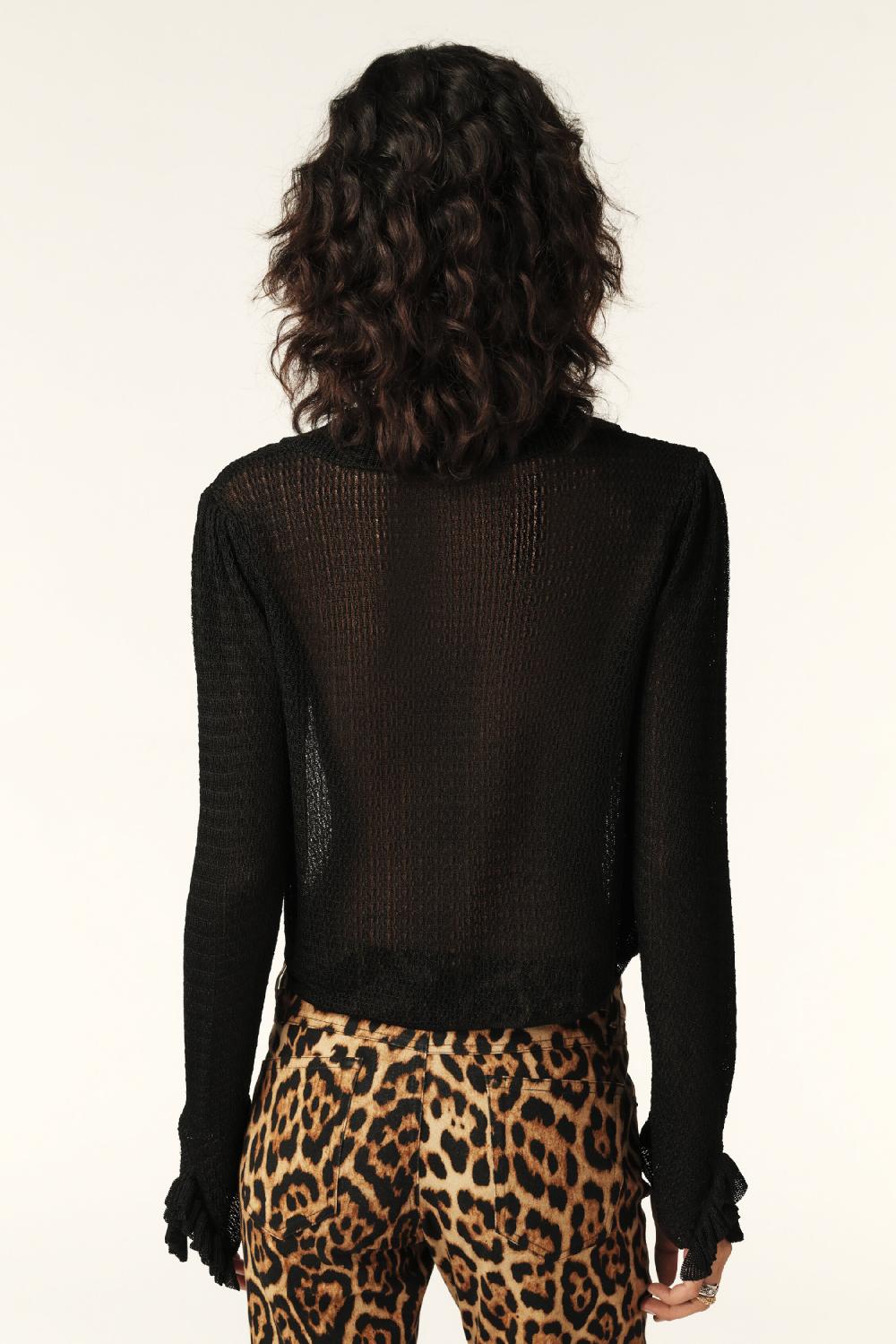 Ba&sh Gilet Souple En Maille Pointelle Cathy Noir