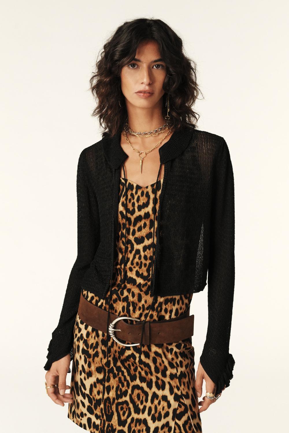 ba&sh Gilet Souple En Maille Pointelle Cathy Noir