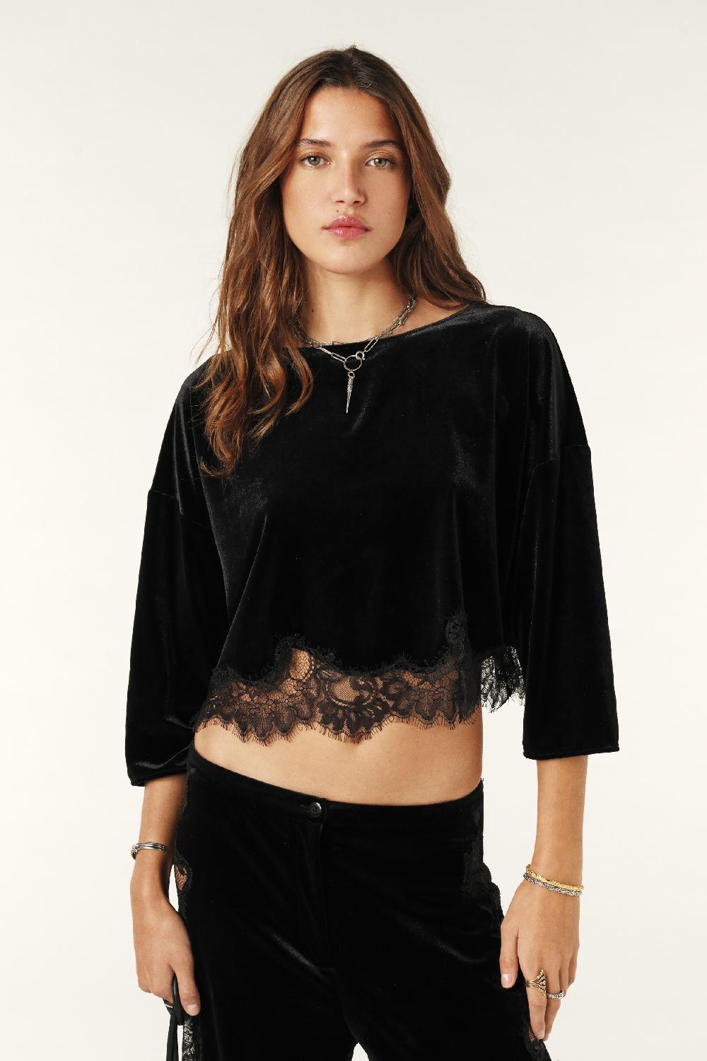 ba&sh Haut Avec Dentelle Vadim Noir