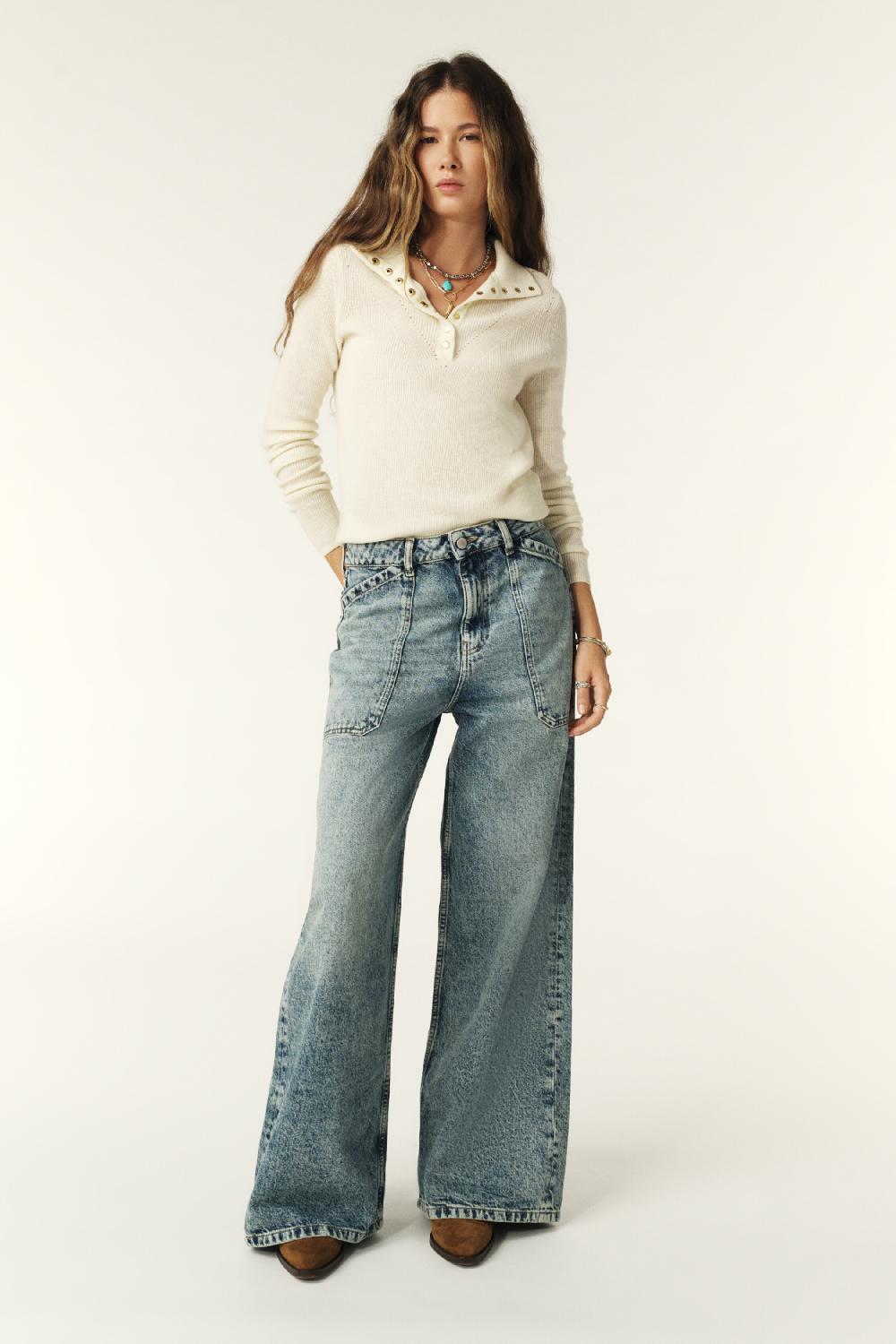 ba&sh Jeans Wide Flare Mallou Bleu
