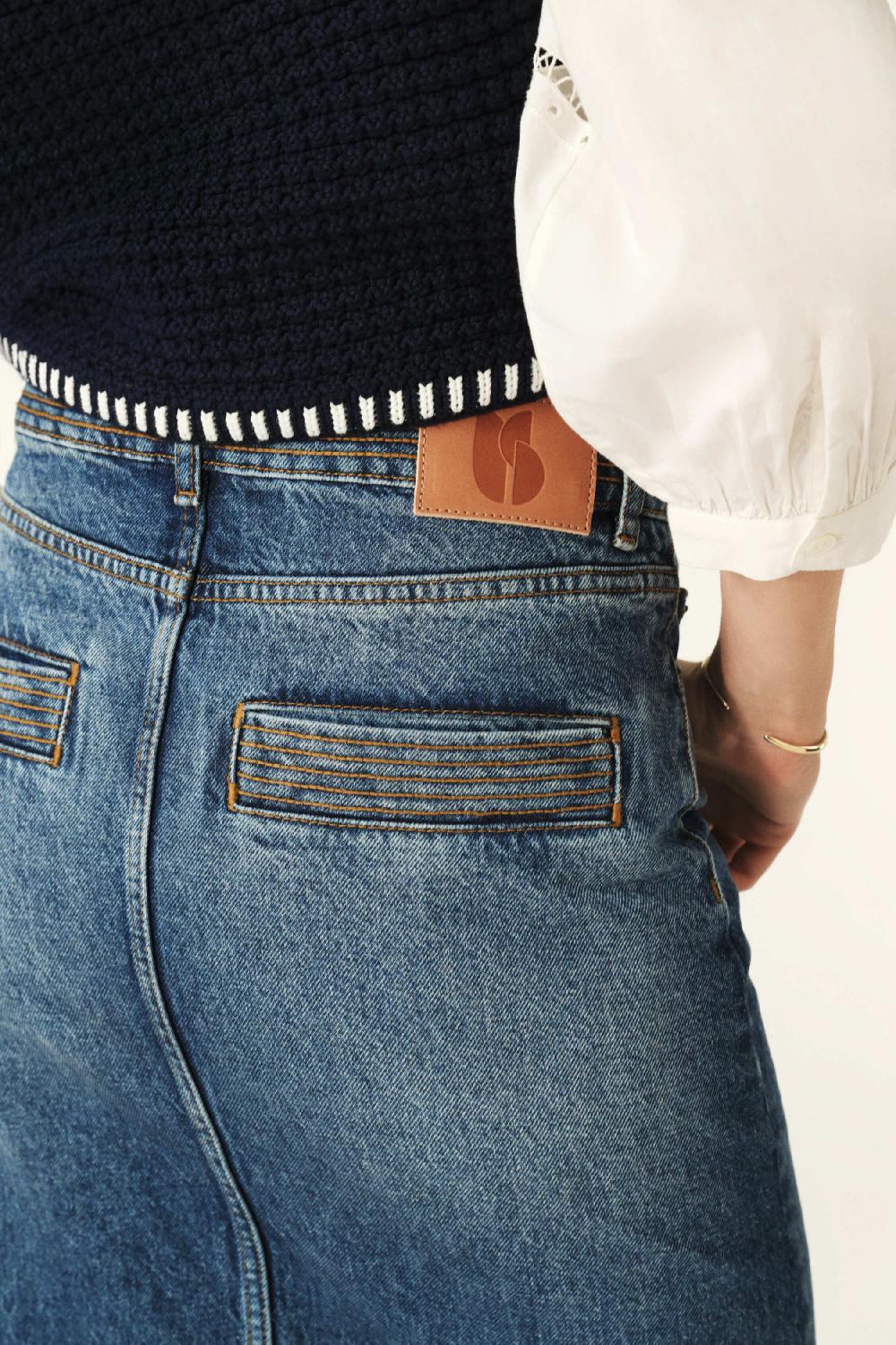 Ba&sh Jupe Coupe Droite Math Denim