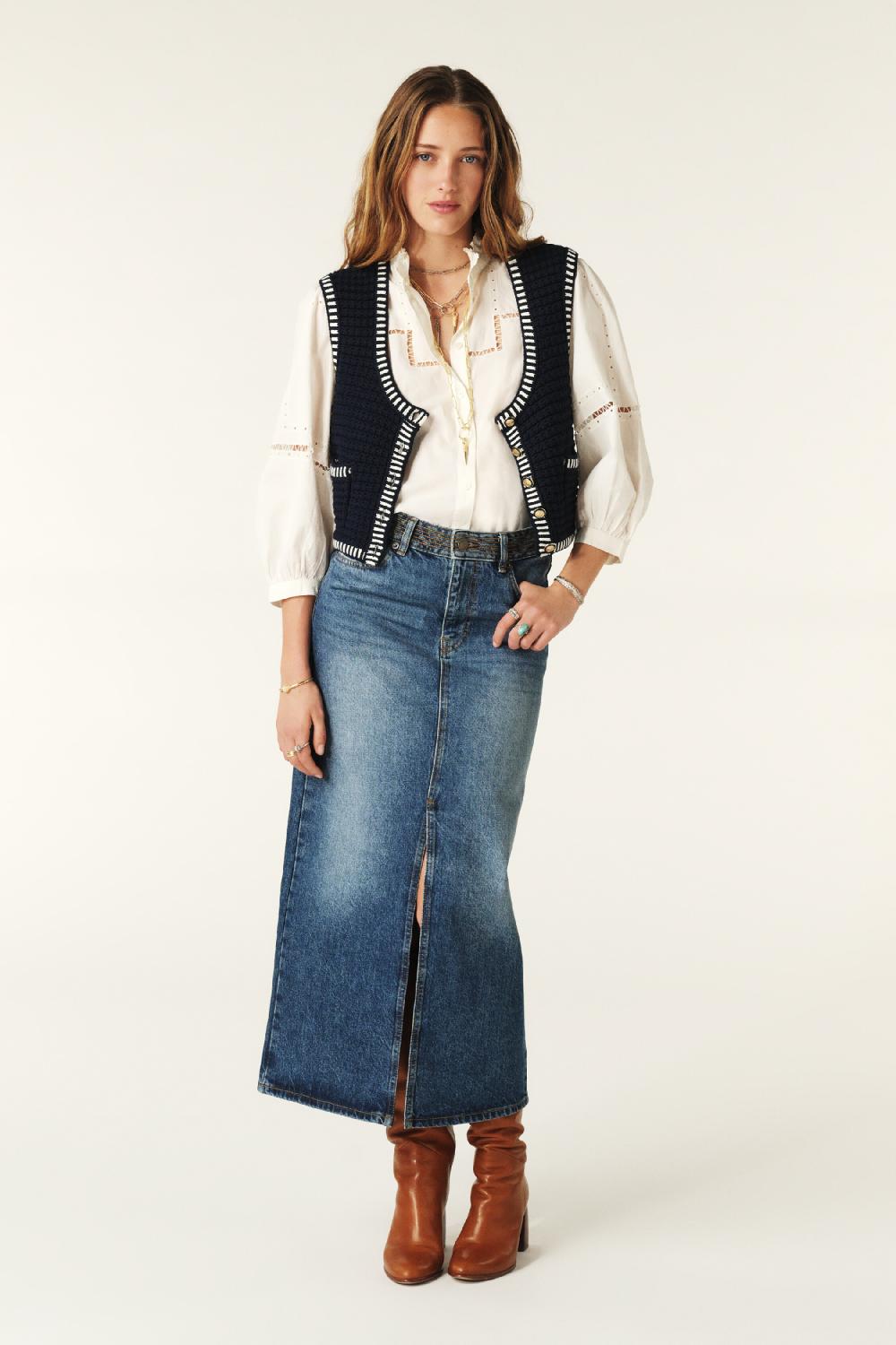 ba&sh Jupe Coupe Droite Math Denim