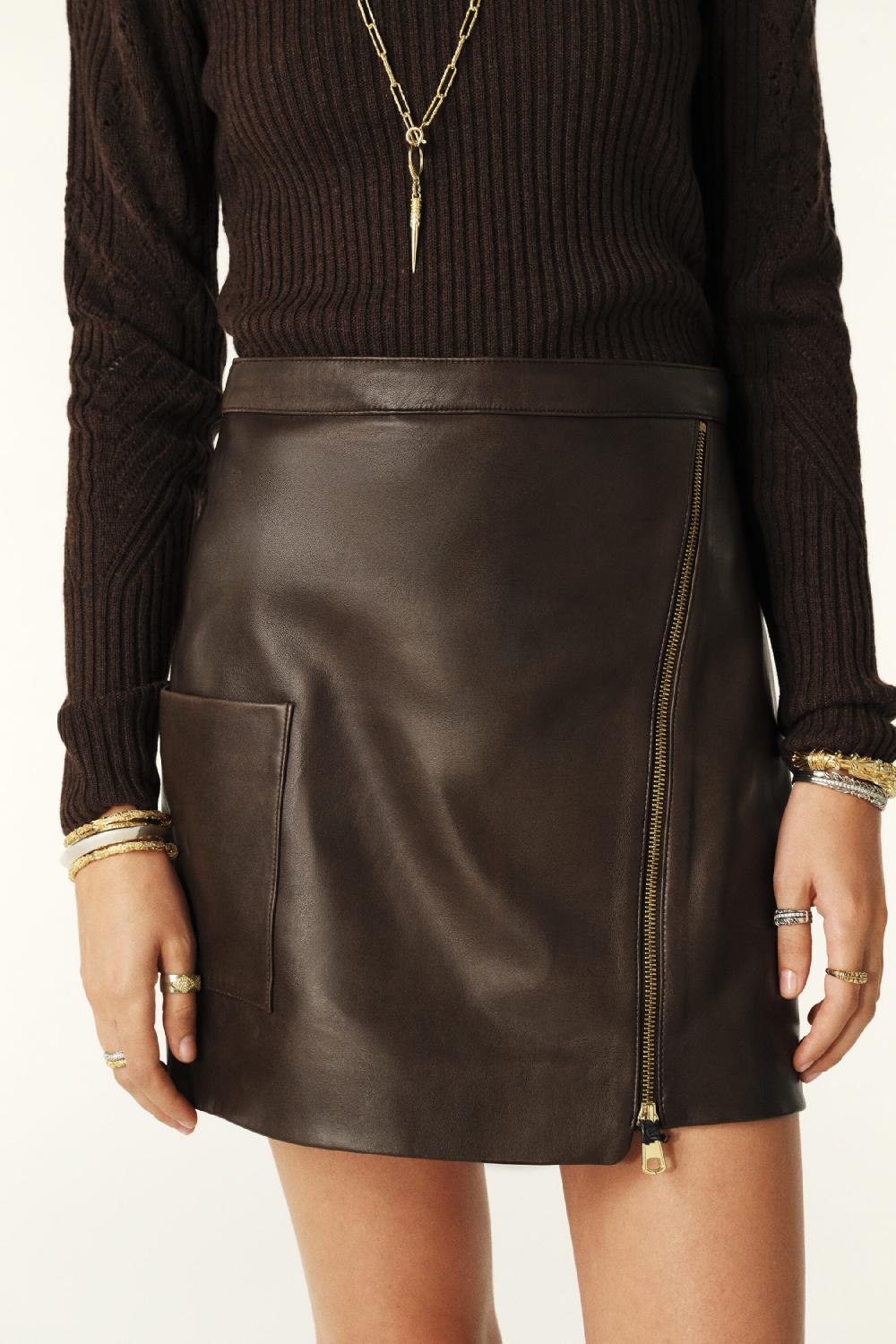 Ba&sh Jupe Cuir Mini Mala Marron