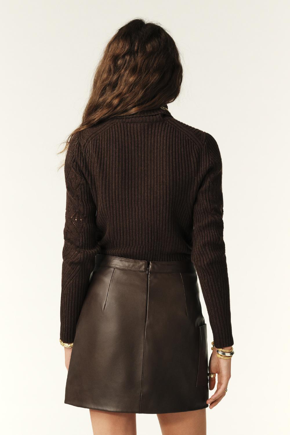 Ba&sh Jupe Cuir Mini Mala Marron