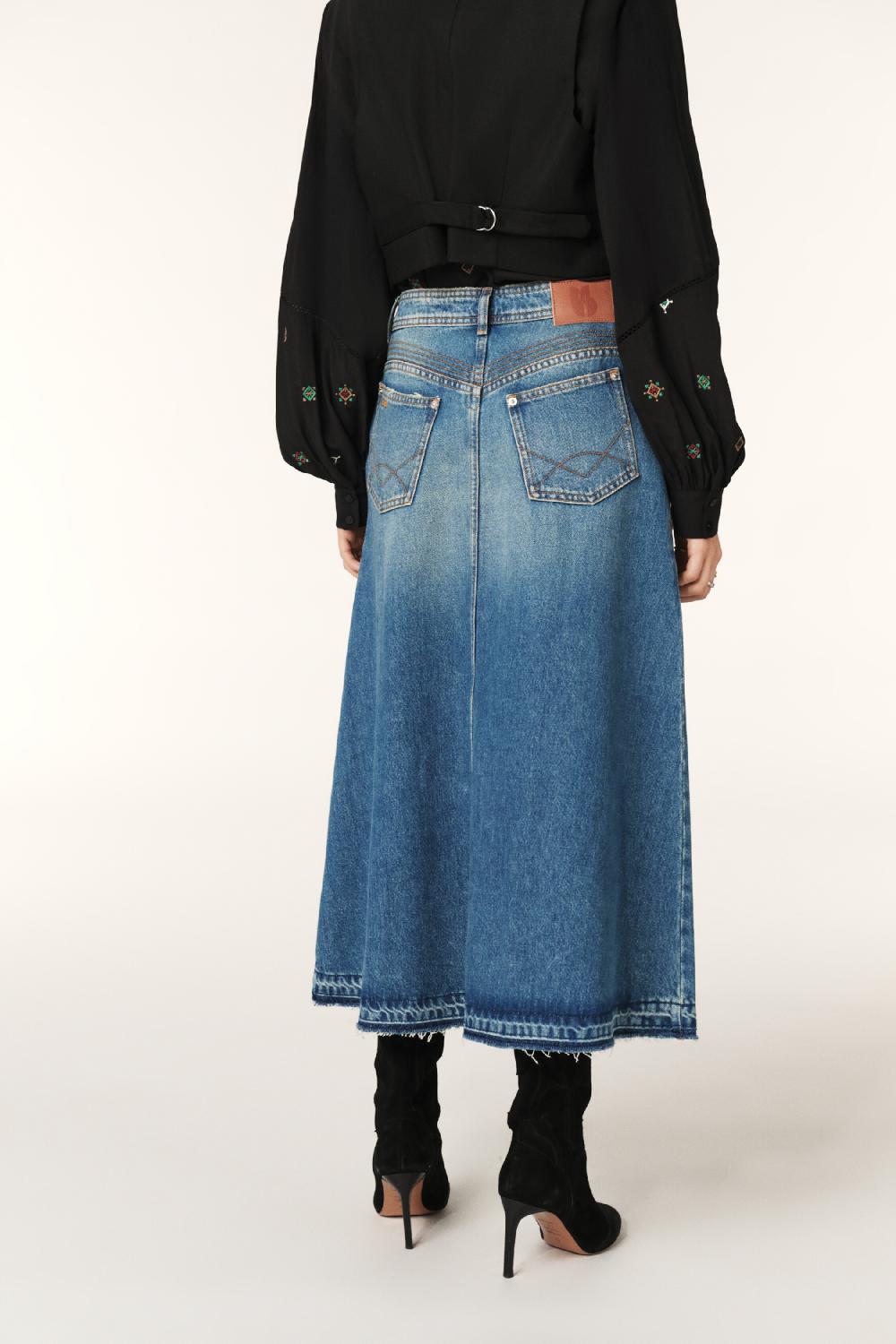 Ba&sh Jupe Denim Midi Valentia Bleu