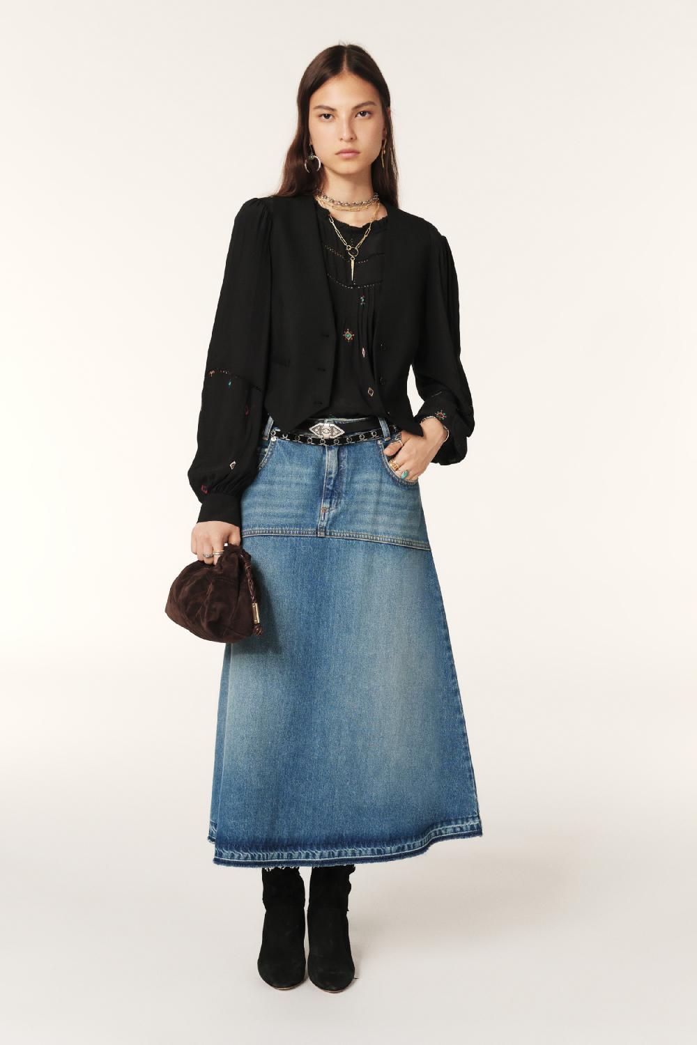 ba&sh Jupe Denim Midi Valentia Bleu