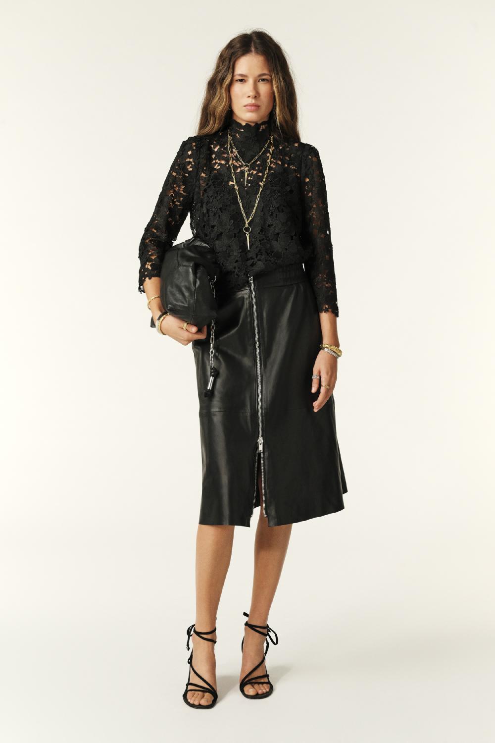 ba&sh Jupe En Cuir Pona Noir