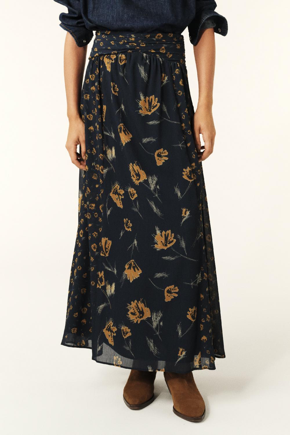 Ba&sh Jupe Longue Fluide Findy Bleu Nuit