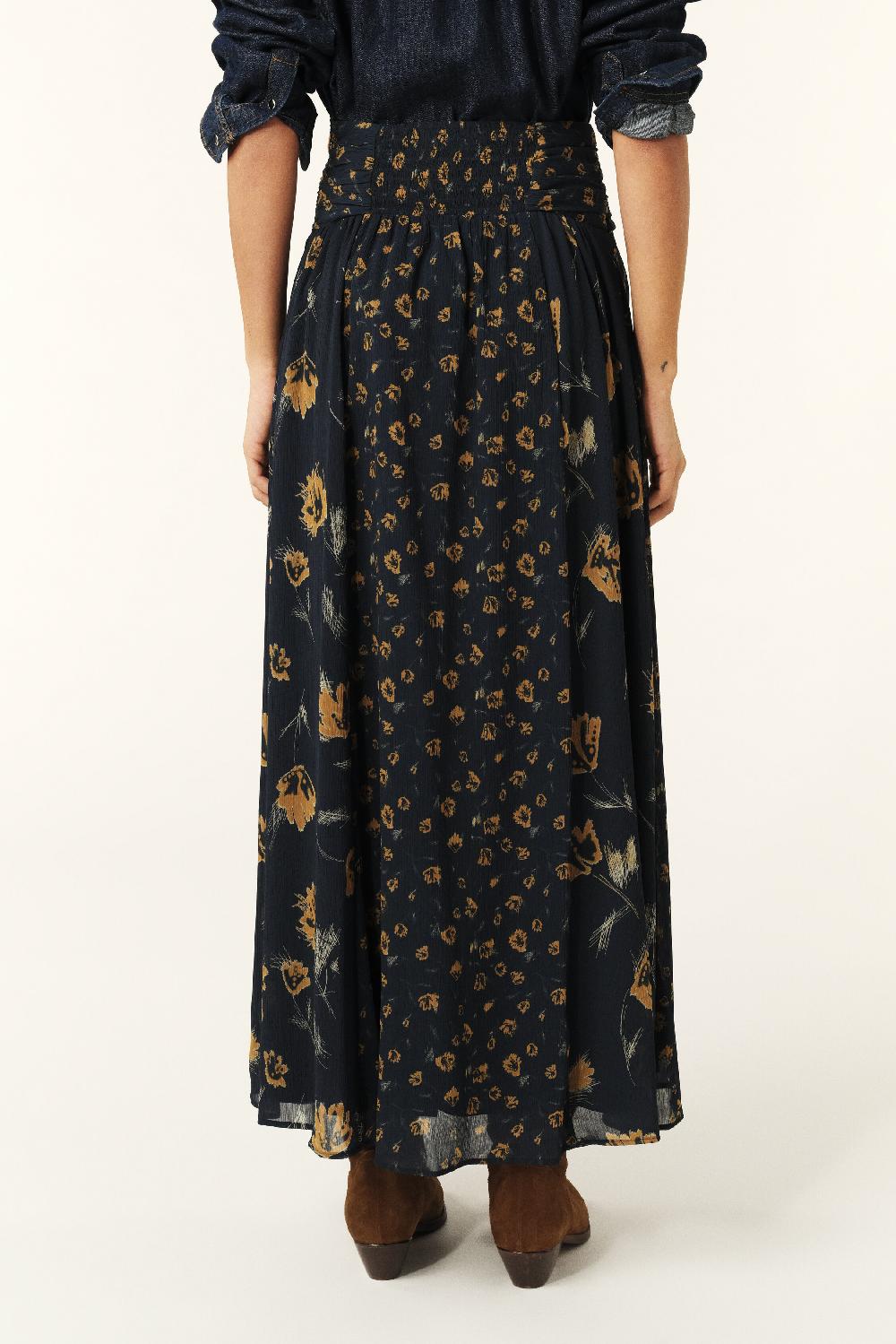 Ba&sh Jupe Longue Fluide Findy Bleu Nuit