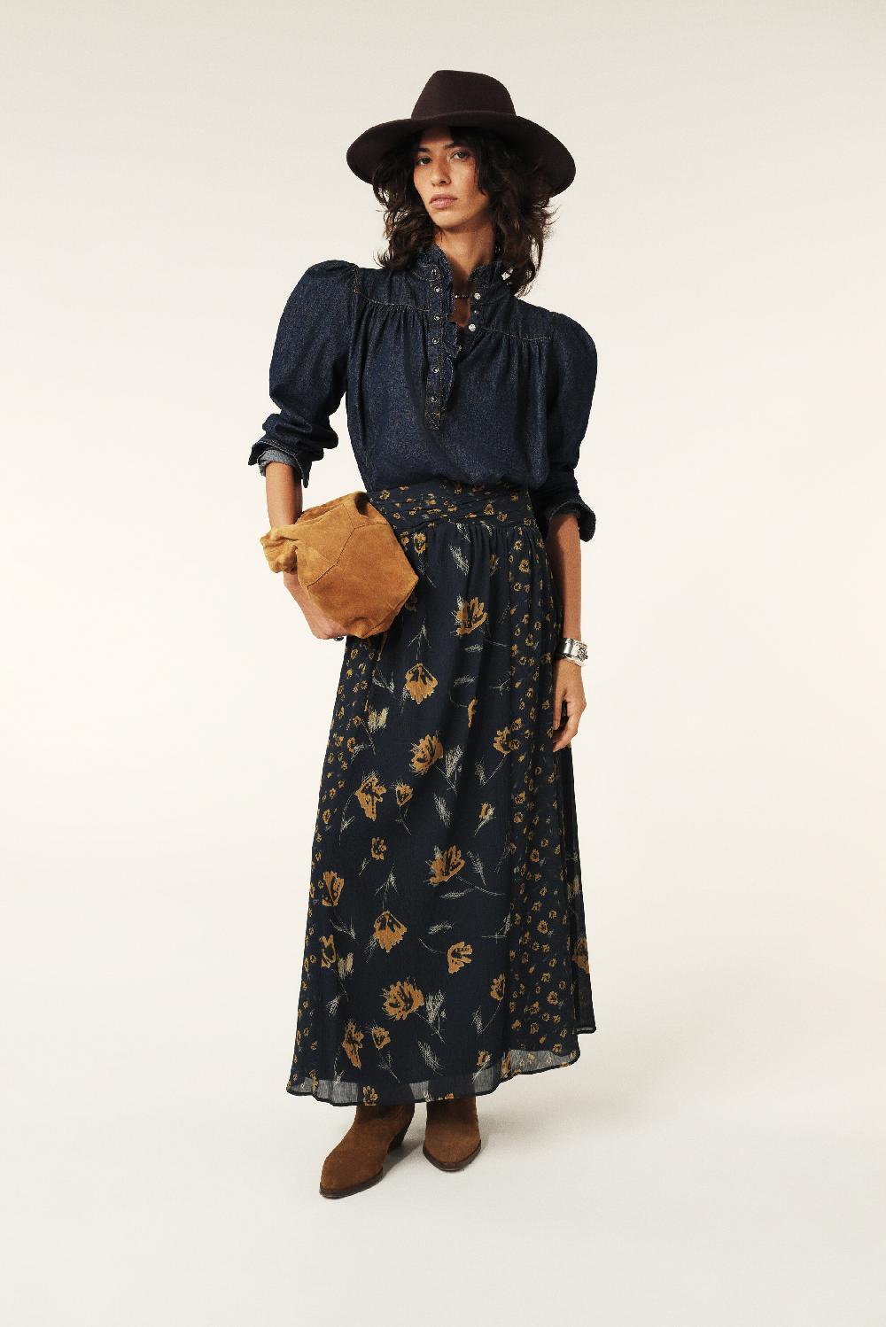 ba&sh Jupe Longue Fluide Findy Bleu Nuit